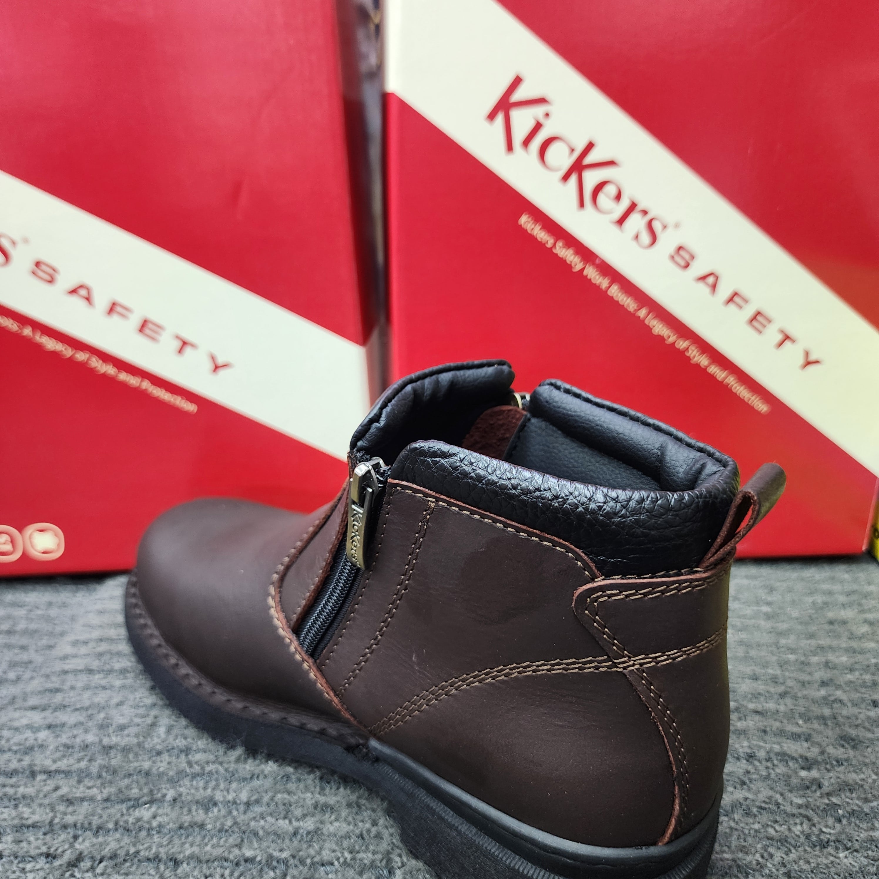  ️KicKers Safety Shoes KK 601 SIRIM DOSH Dual Zip Black Cherry Steel Plate Toe Cap Kasut Keselamatan