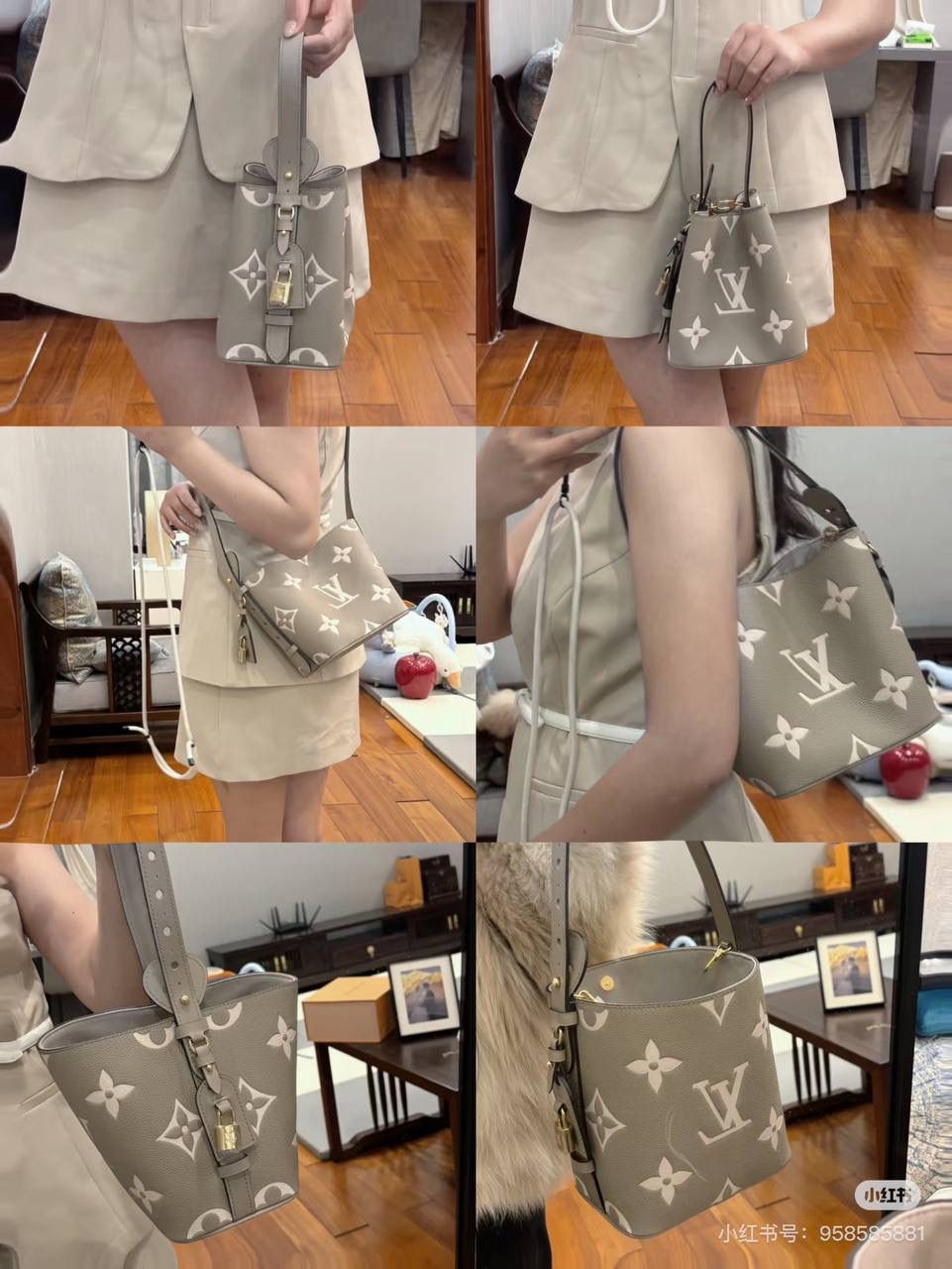 LV ALL IN BB大象灰👜✨ 来看包型的变化 自身的功能真的非常吸引人！ 首先包包自身本来就有4种的形态随你变换！！ 蝴蝶结你想放在哪儿都能给你设计明白，allin就是容量足够大，出门旅行你想拿什么都能给你装好！！ 简单的水桶包型，把包身两侧的挂钩连起来，还可以 get一只“菜篮子” 前后再捏起来，它还可以变成一只可爱的小福袋， 真的好神奇！😍😍