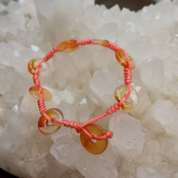 彩虹瑪瑙平安扣織繩手鏈
