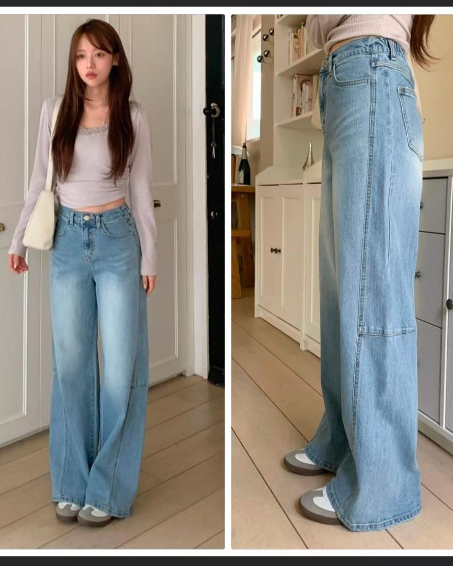 爆款淺藍彎刀褲