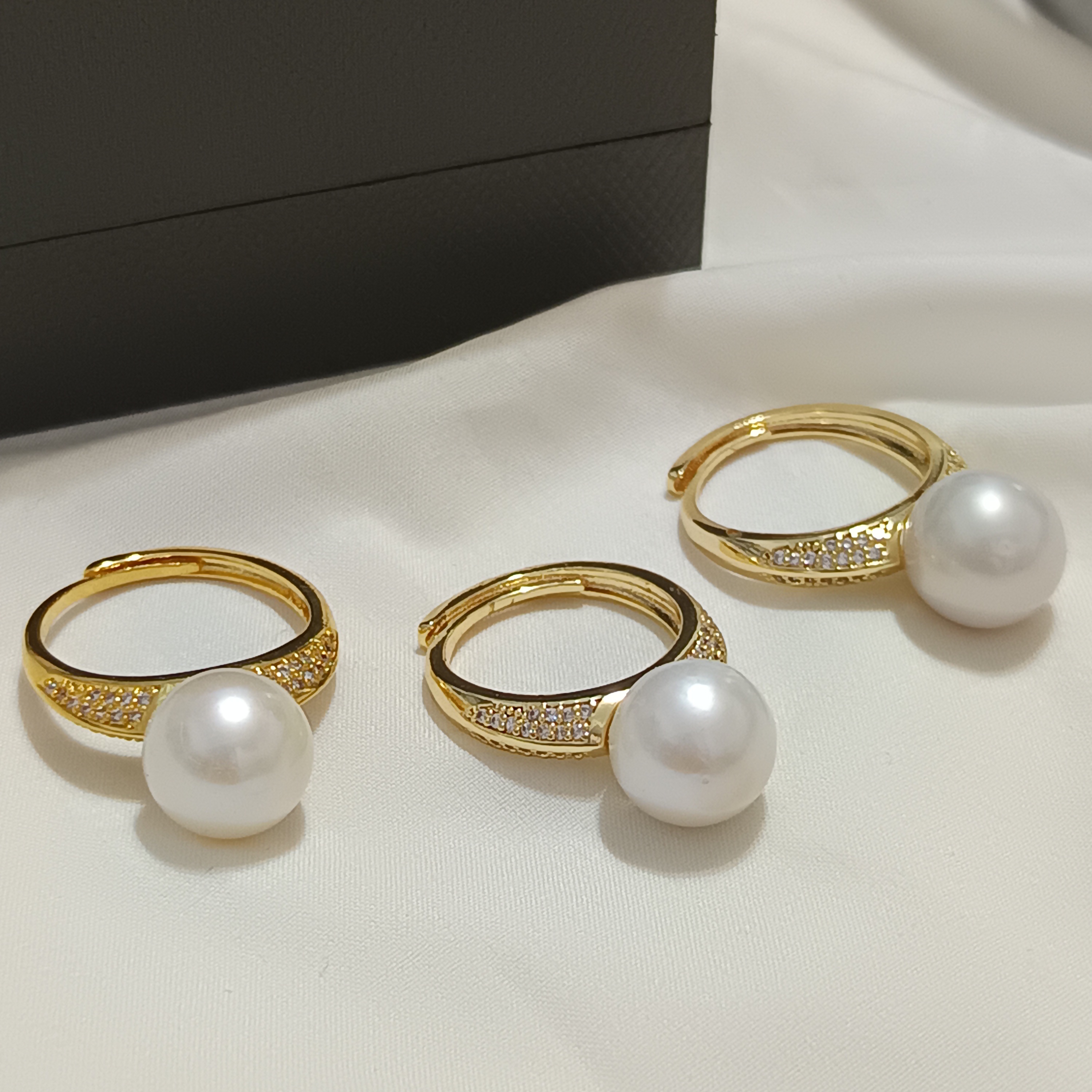 🎉99特惠精品🎉正圓強光淡水愛迪生珍珠注金簡約開口戒指