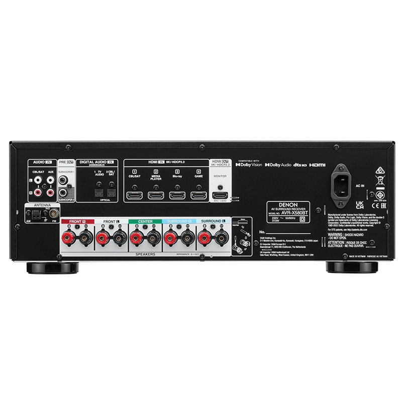Denon AVR-X580BT 5.2 Ch. 70W 8K AV Receiver
