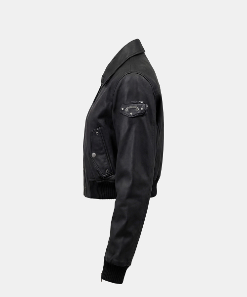 Monza Eyelet Bomber Jacket - Black Leather