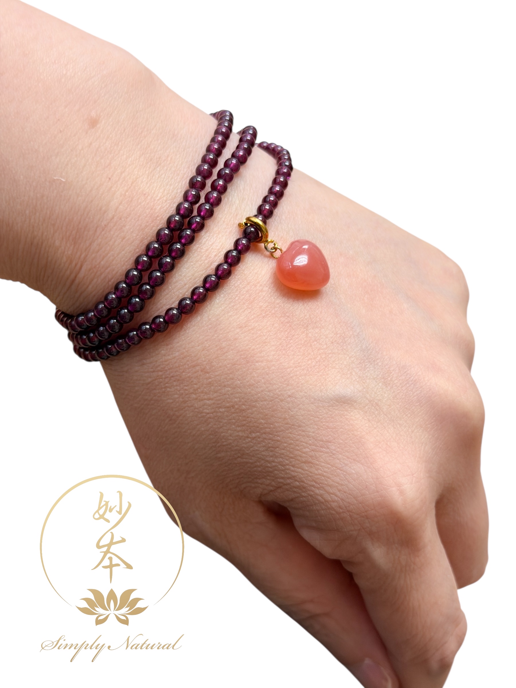 3mm 紫牙烏三圈手串 配：心型吊飾