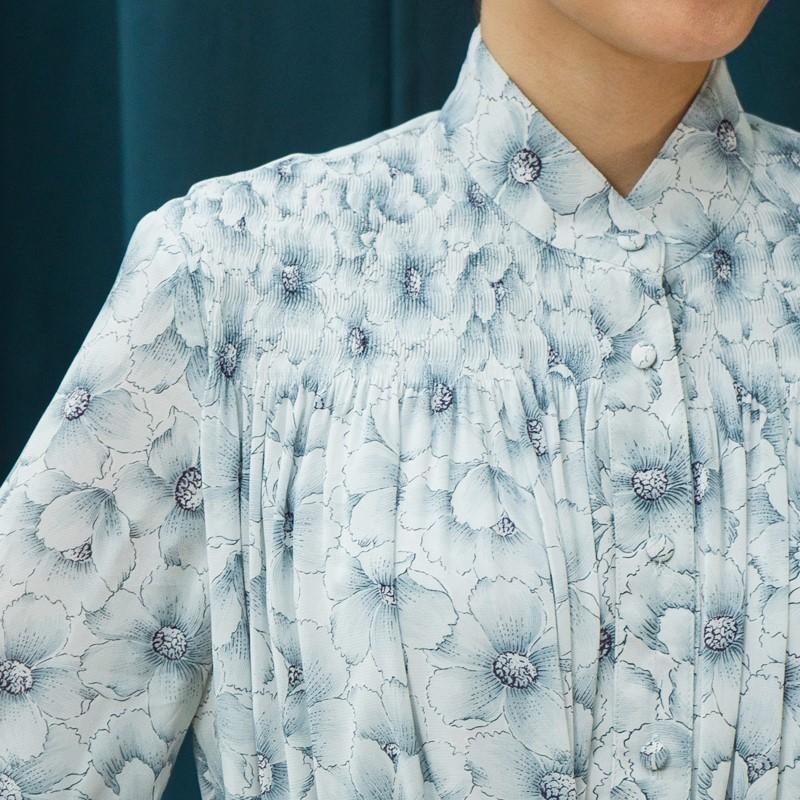 Vintage Japanese Floral Stand Collar Day Dress (MT1608)