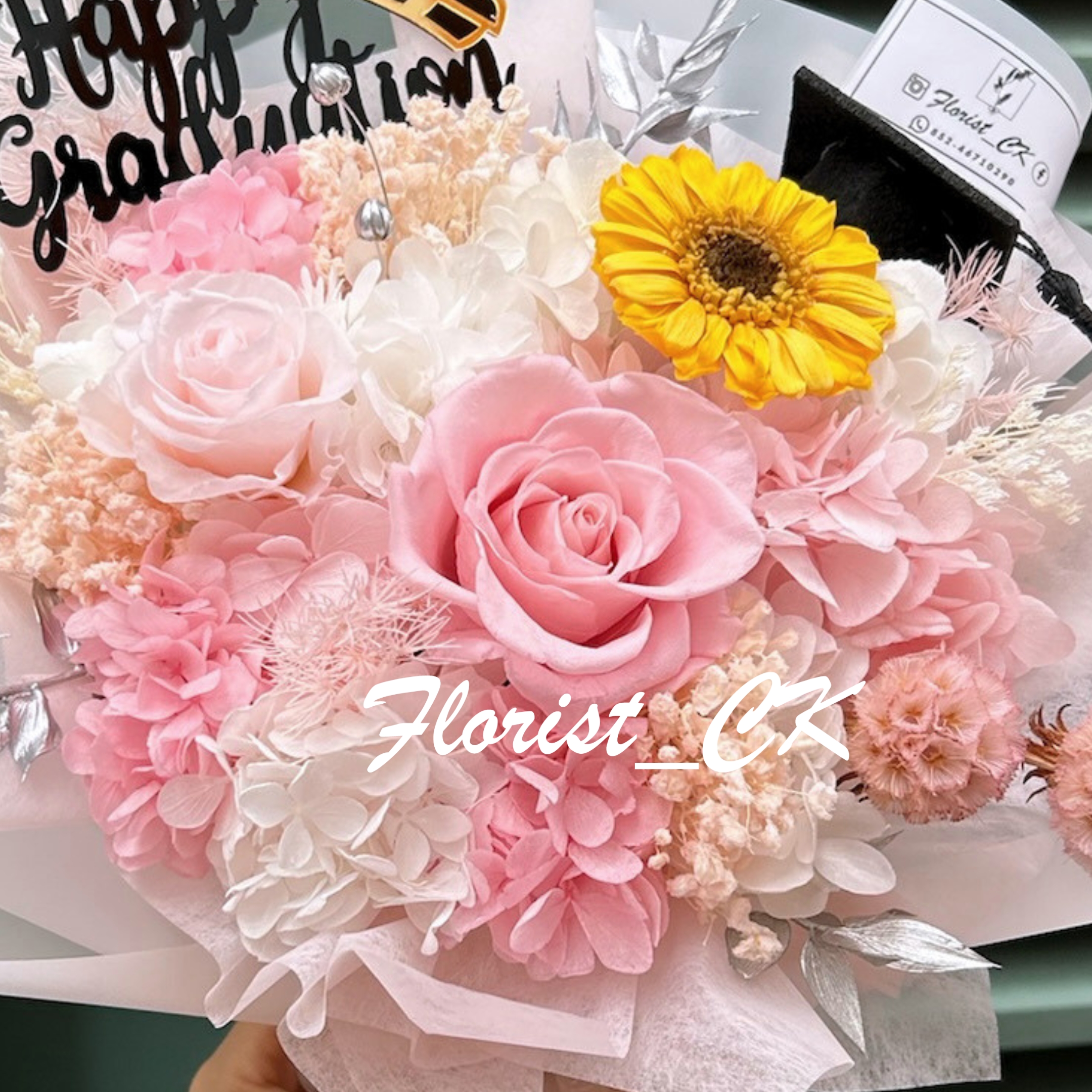 【2026 畢業推介】Eminence Bloom｜畢業之選｜永生玫瑰太陽花花束 (預訂款)