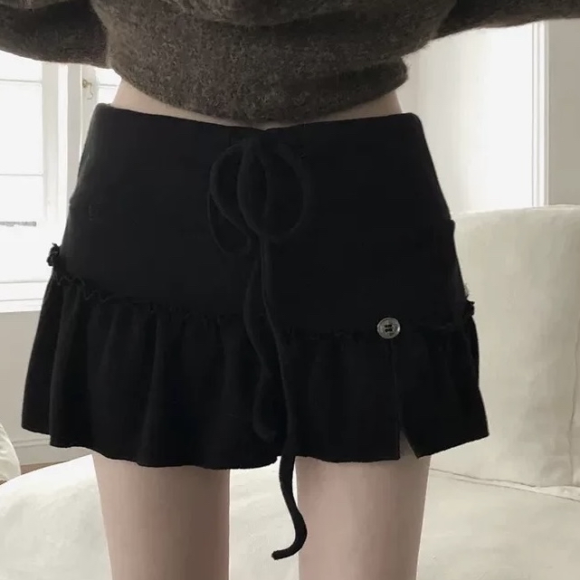 韓國間條前綁帶蛋糕裙