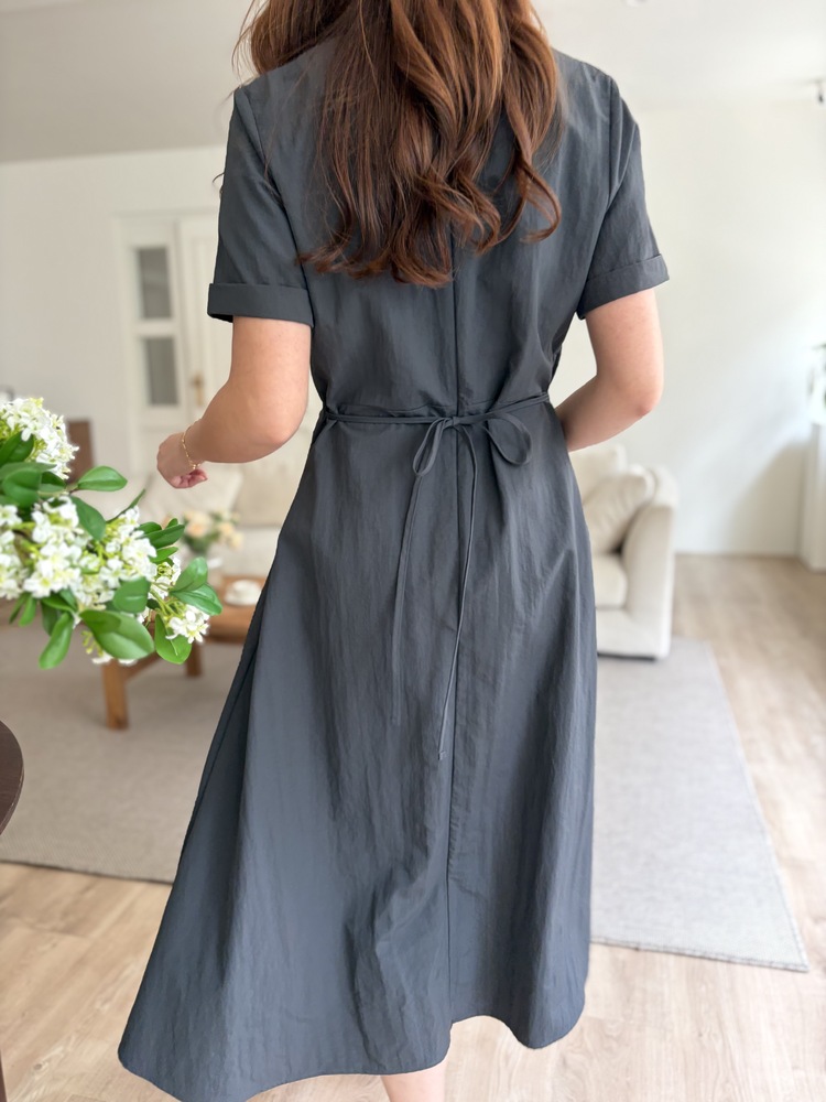 Evie Front Button Dress (Charcoal)