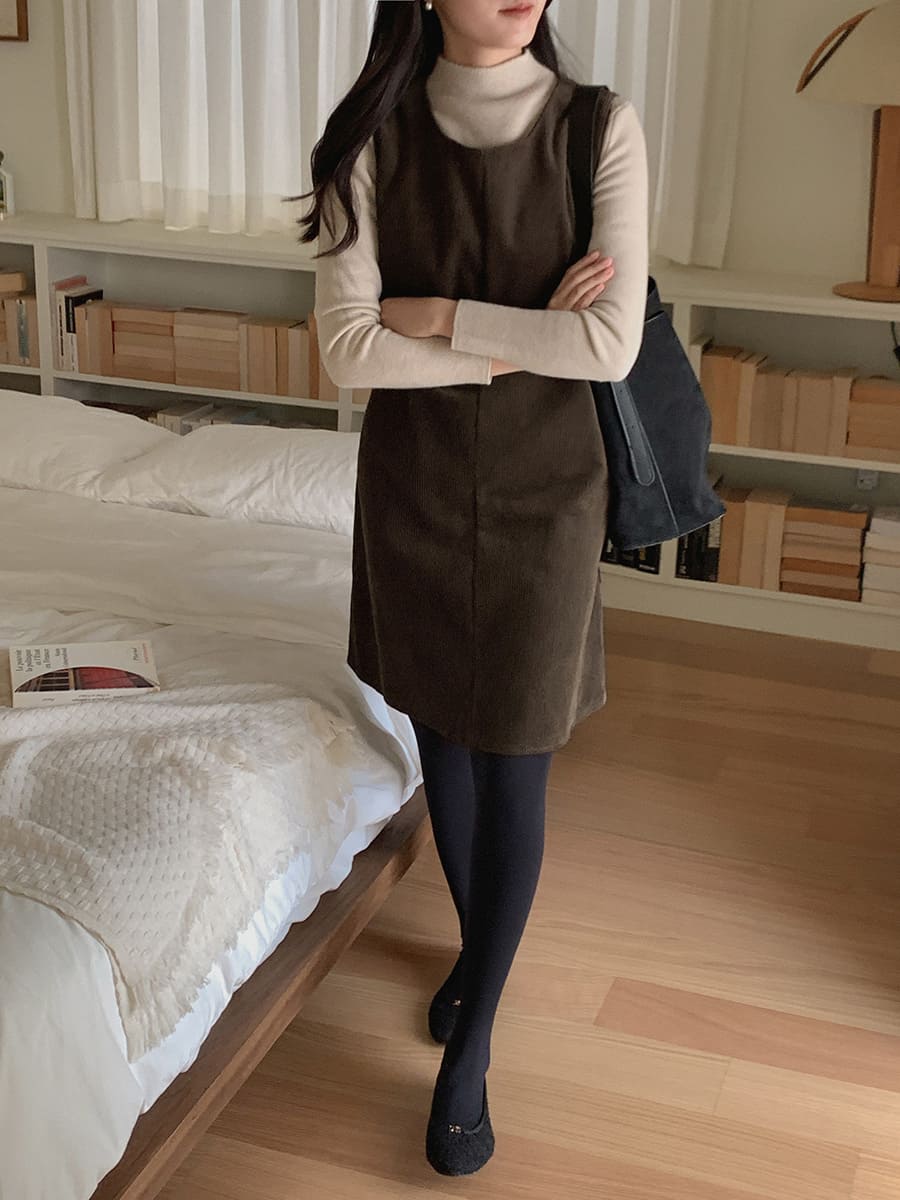 <限量現貨> <KR> 秋冬燈心絨後綁蝴蝶OPS*black