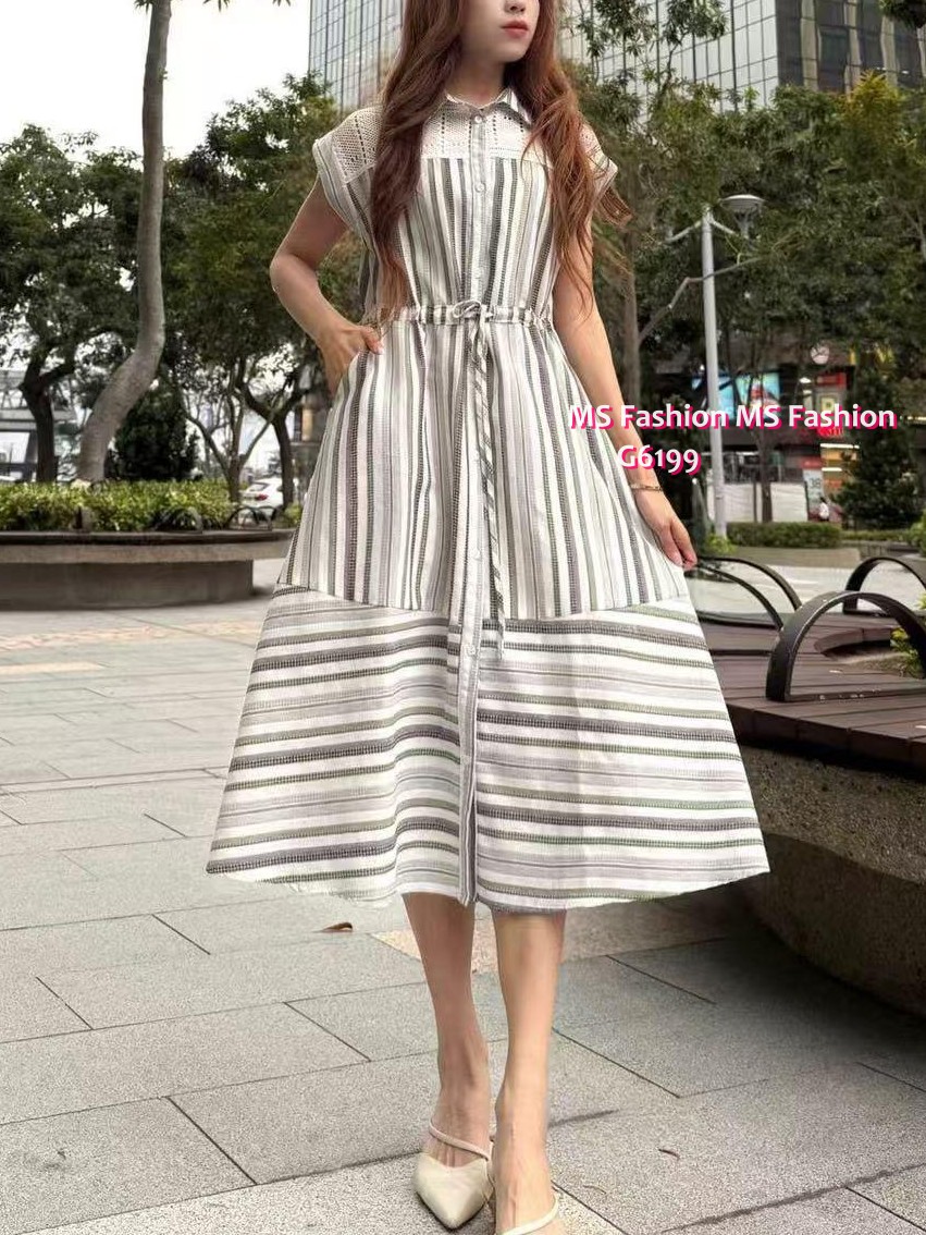 G6199 韓國🇰🇷條子連身裙Set