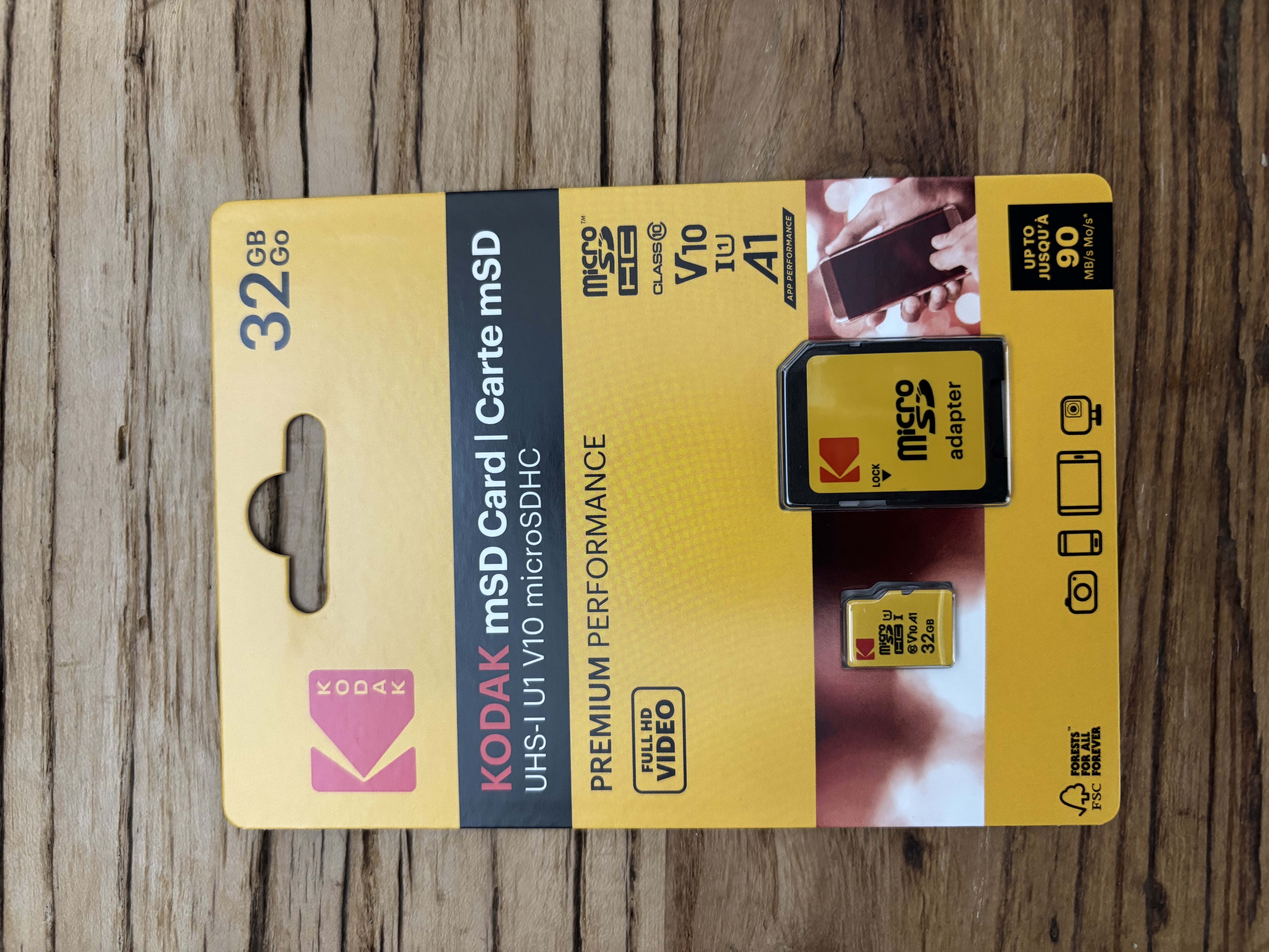 Kodak V10 Premium Micro SDHC 32GB Class 10 UHS 1 U1 w/adaptor (up to 90mb/s) w/A1 EKMSDM32GHC10K