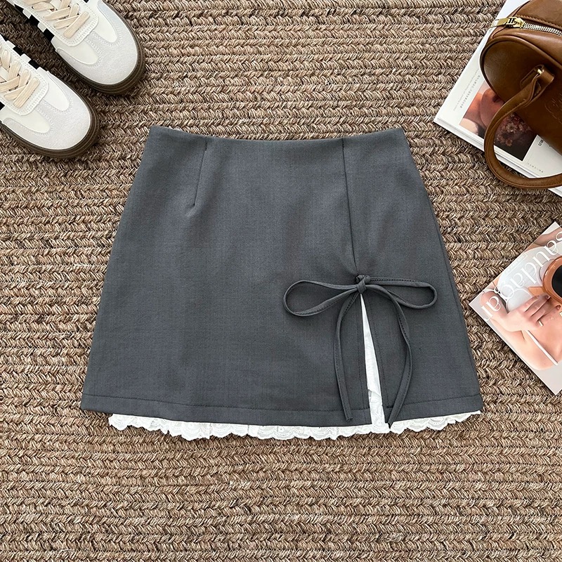 韩系甜美风蝴蝶结系带半身裙｜CN03336603