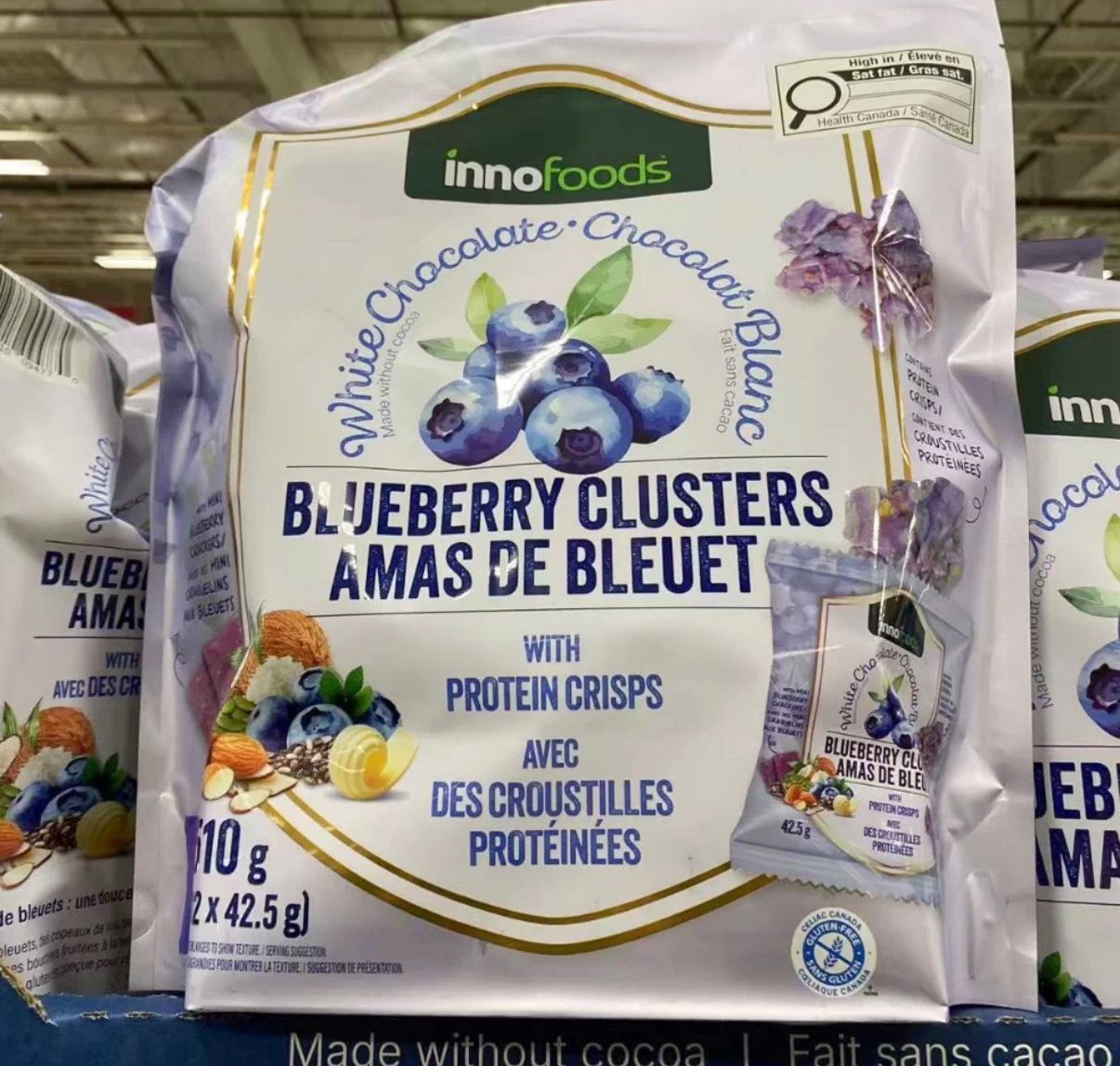 加拿大直送- InnoFoods White Chocolate Blueberry Clusters 白朱古力藍莓蛋白脆片 ( 42.5gx12包/袋 ) 