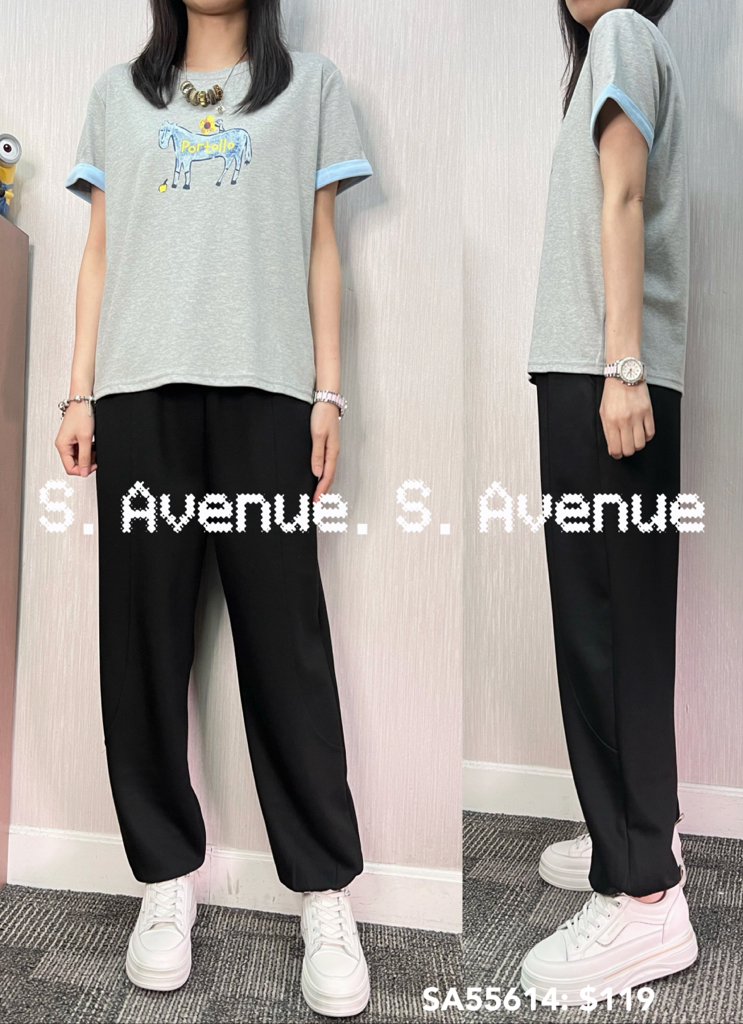 SA55614: 短袖撞色邊馬仔圖案tee