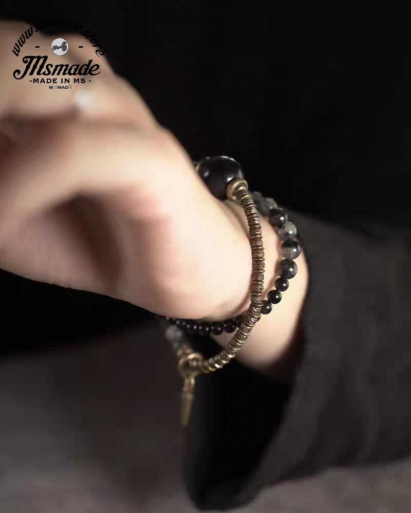 M1006黒發晶黑曜石混搭銅珠手鏈