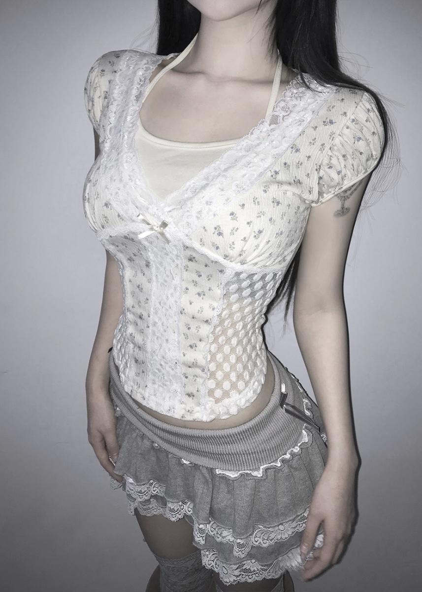 Layered Lace-Trim Floral Top