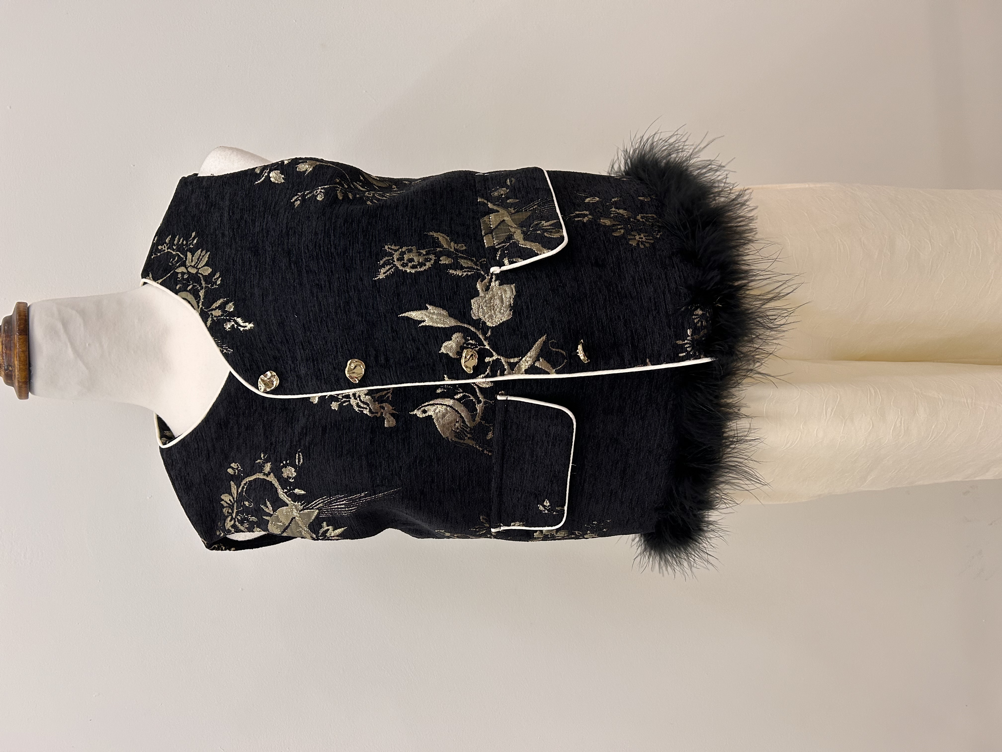 559.WB Embroidered Golden Floral & Bird ST Vest