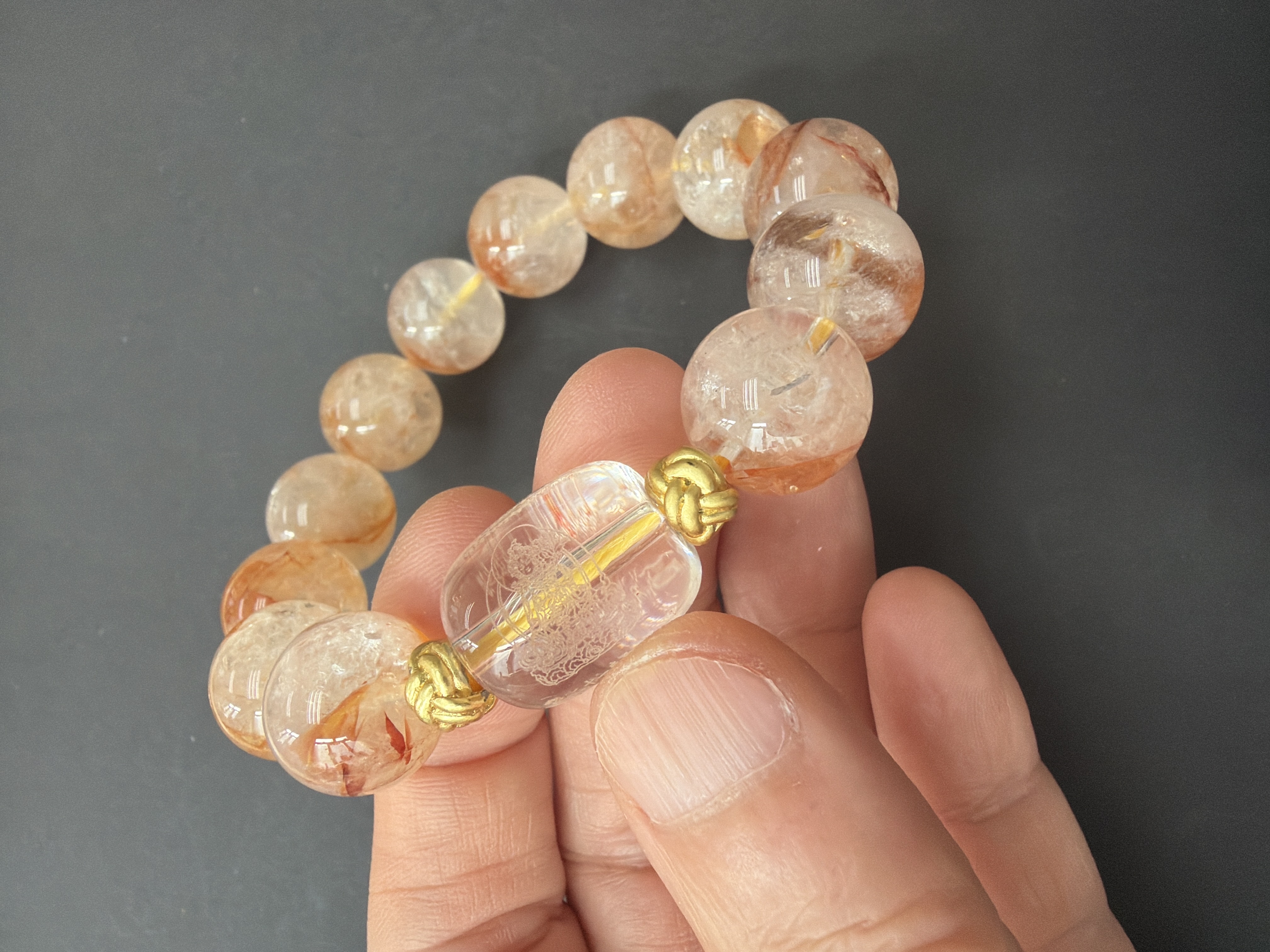 *大珠14mm 紅膠花手串 配：21度母白水晶（兩天大法會壇城加持）