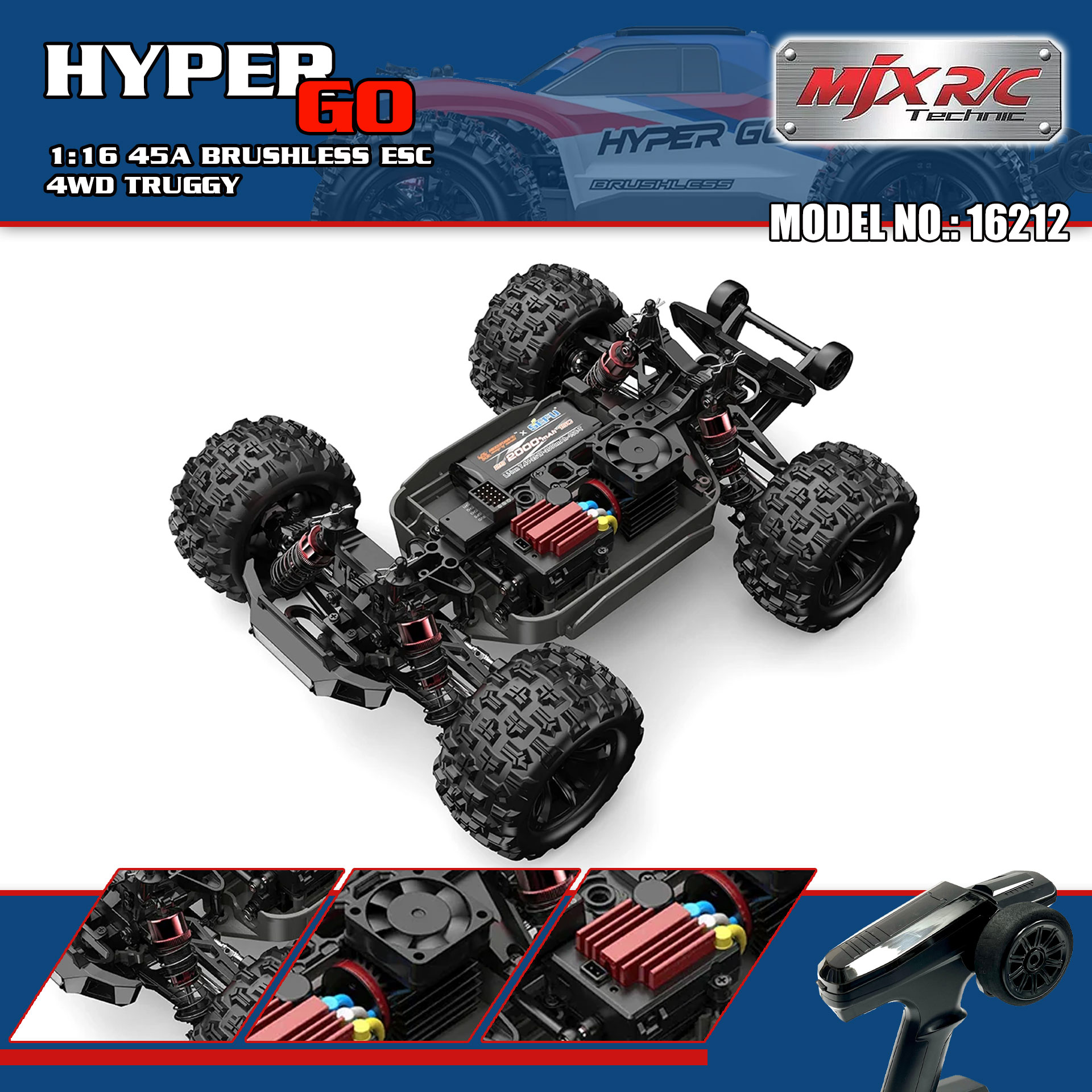 全新 美嘉欣 MJX R/C 1:16 16212 無刷越野車 | 防翻尾輪 | 金屬齒輪 | 油壓避震 | 可用2s-3s電 | 最高速約60KM/H