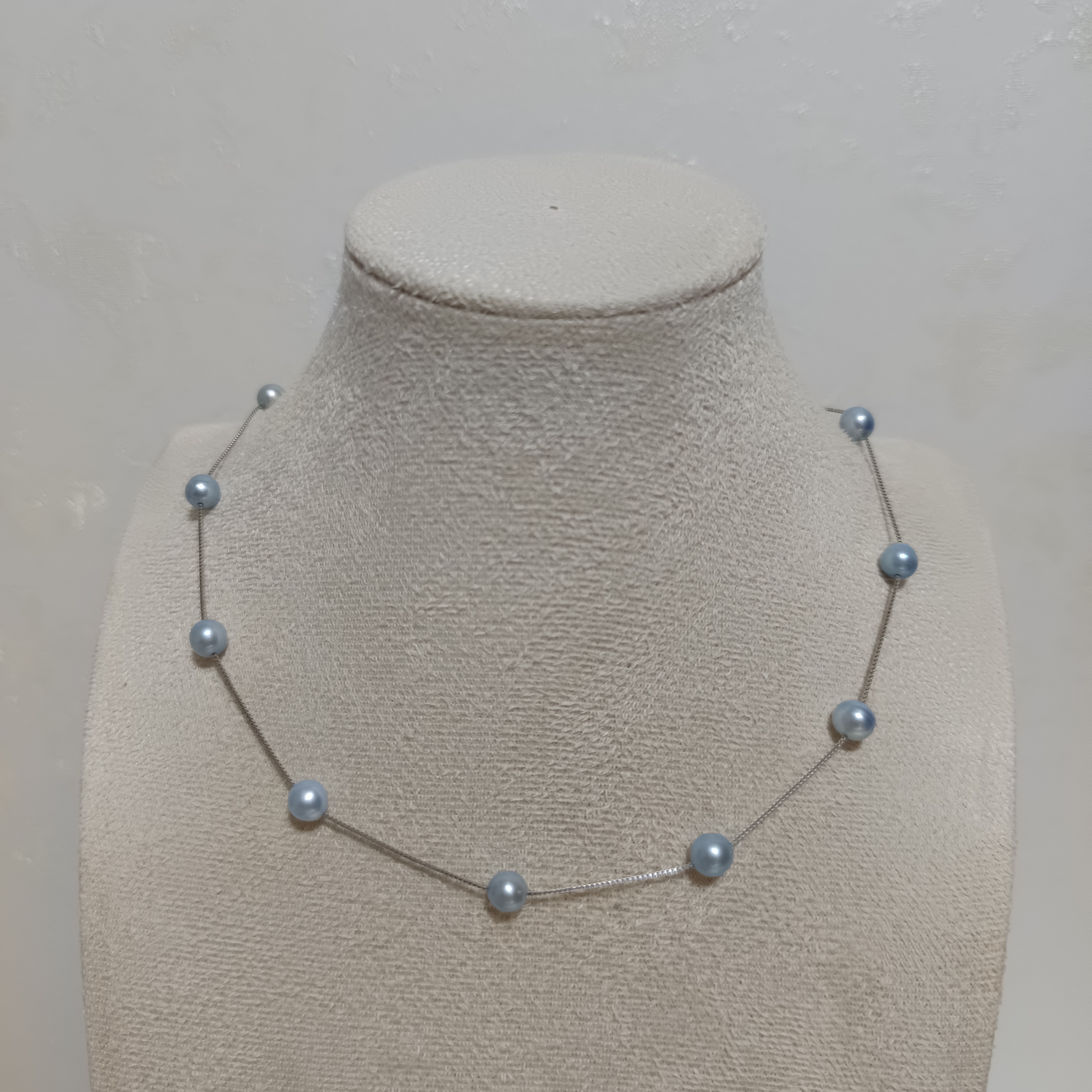 🎉特惠產品‼️近正圓強光優化銀藍色淡水珍珠925銀滿天星鎖骨鍊