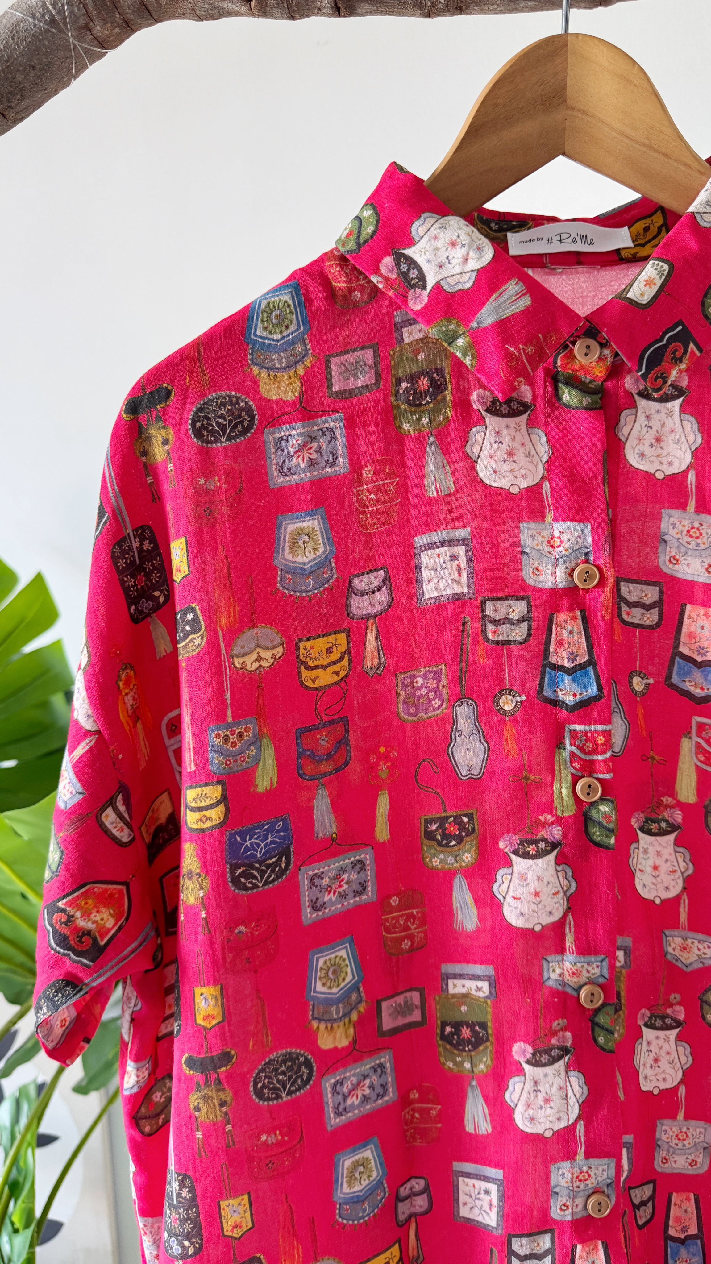 复古港风印花翻领衬衫