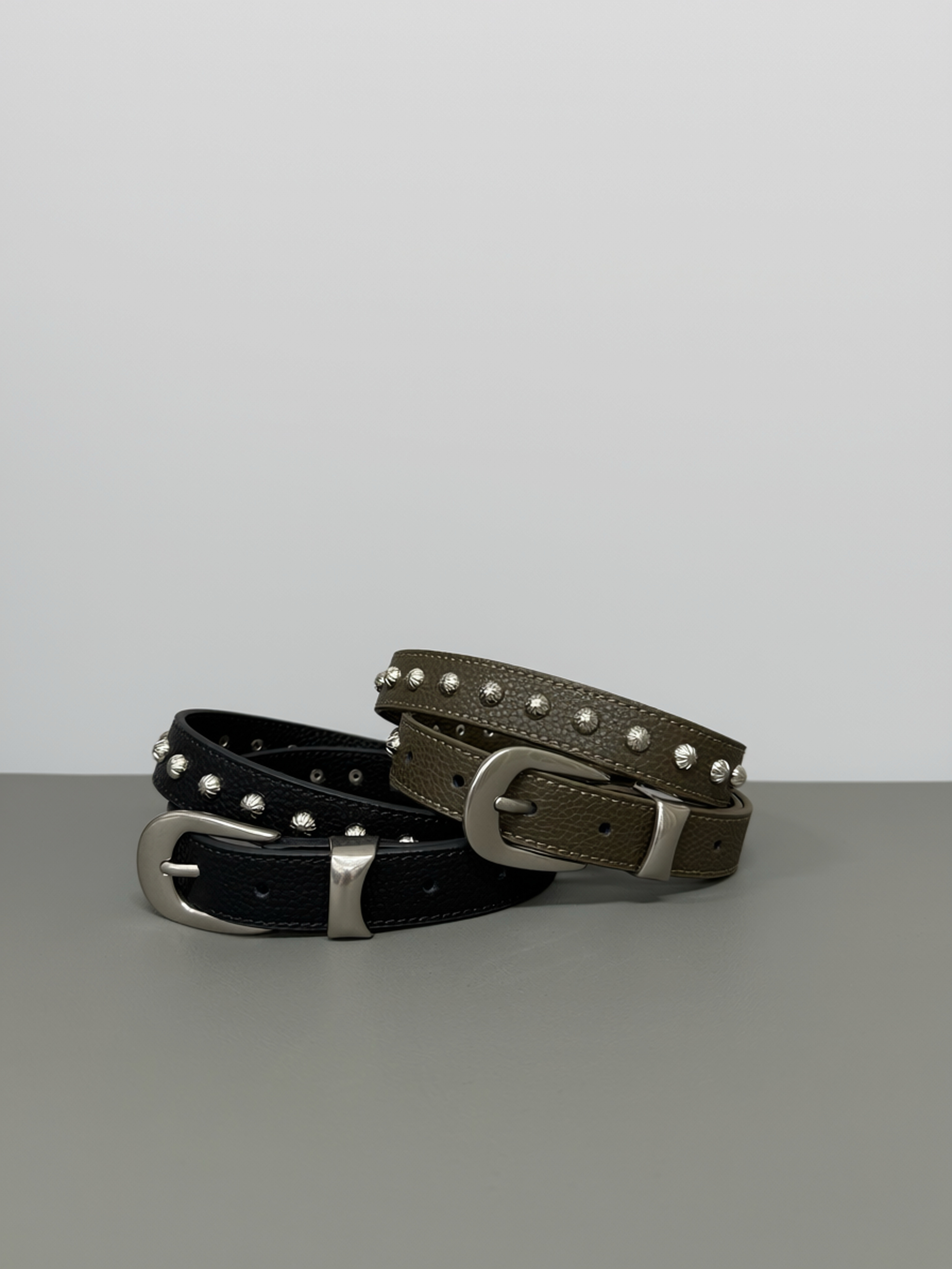 Studded Grain Leather Belt #be15