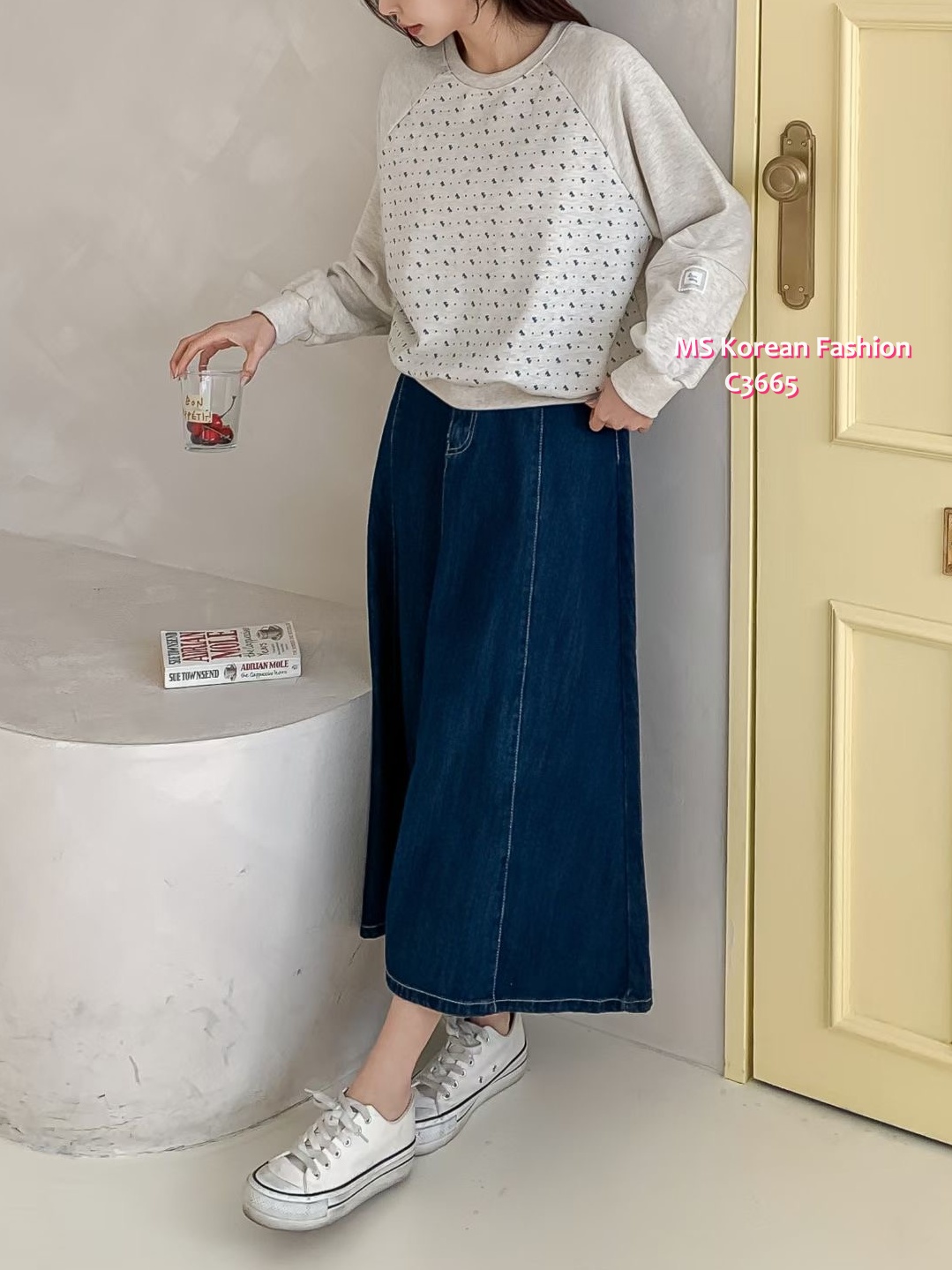 C3665 韓國🇰🇷小蝴蝶結圖案拼布top