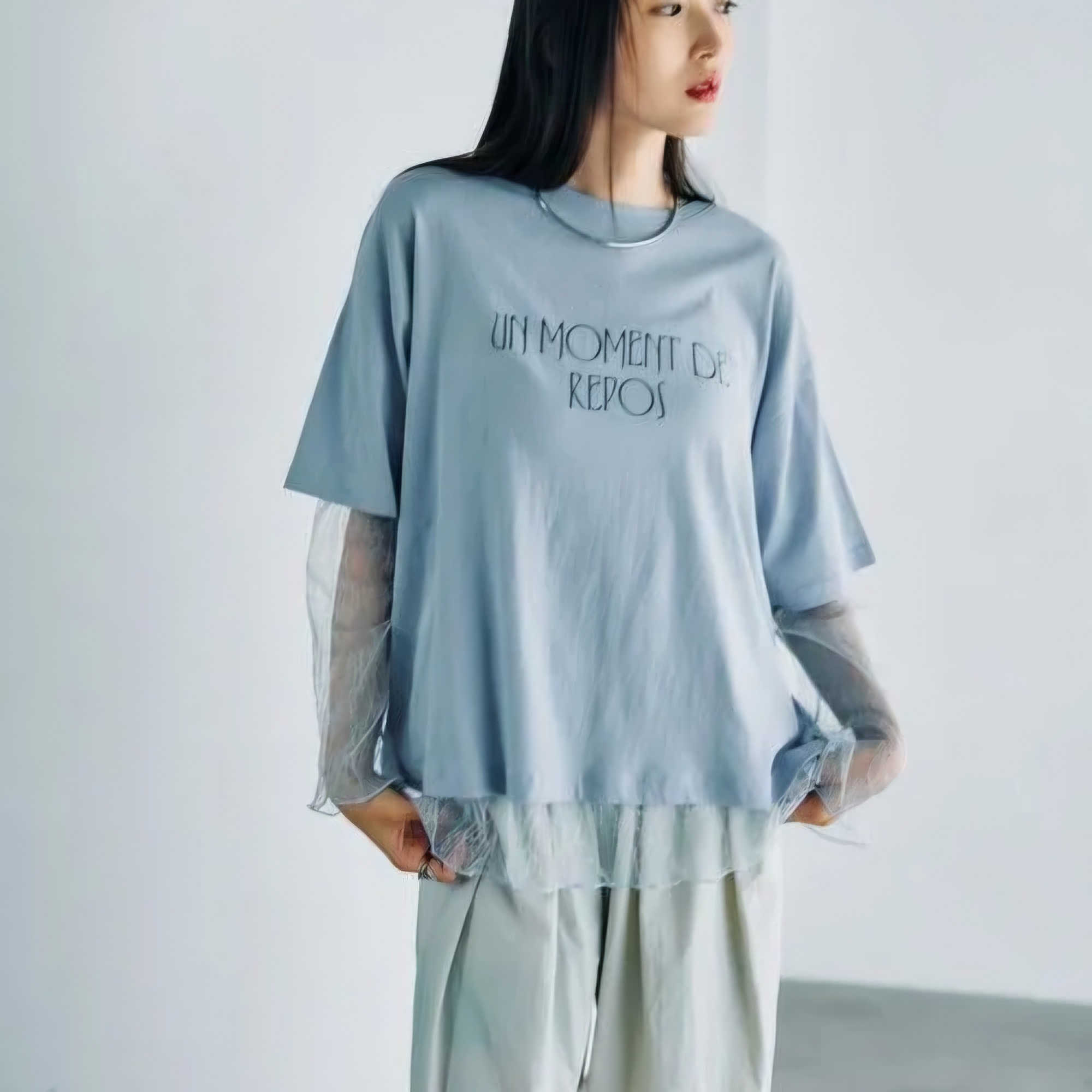 【✨️日本🇯🇵 pre-order 薄紗lace tee✨️】 【共4色 | Free Size | 粉藍/米白/深灰/黑色】【註：深灰 | 日本6月下旬出貨】