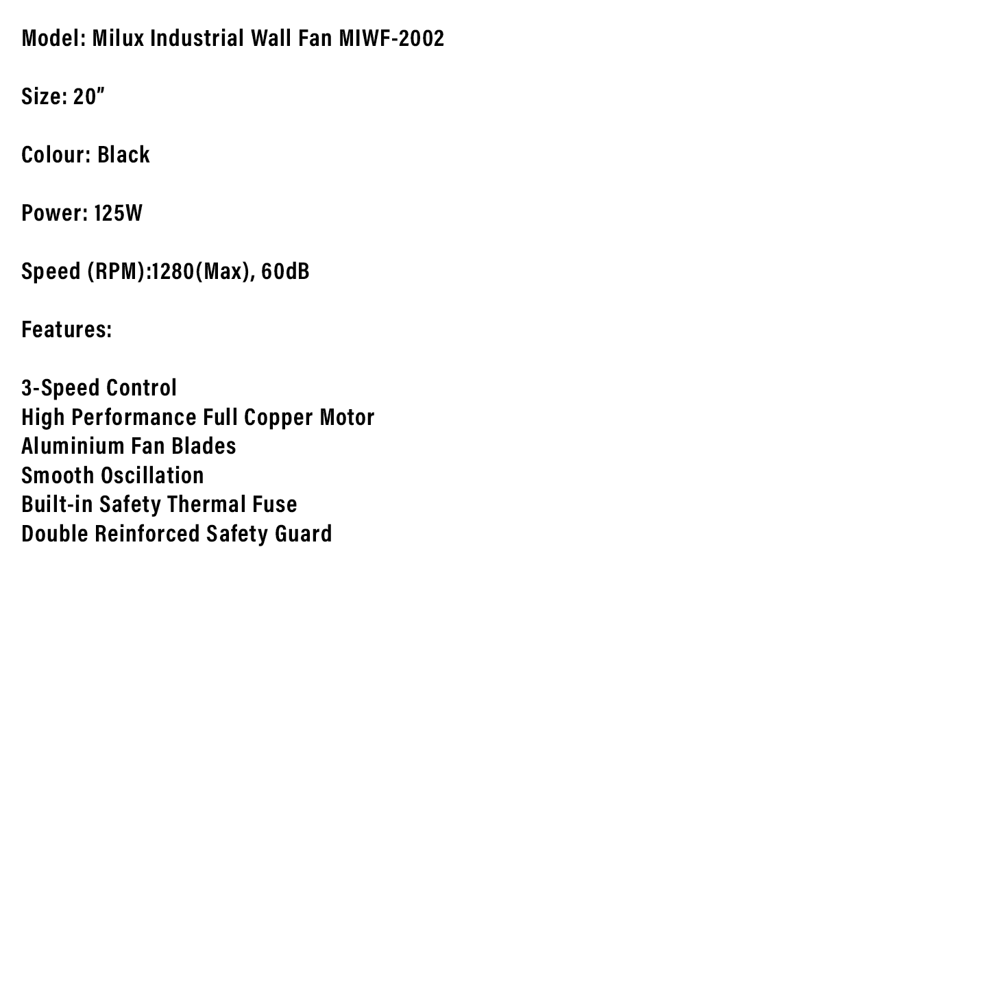 Milux 20" Industrial Wall Fan (MIWF-2002)