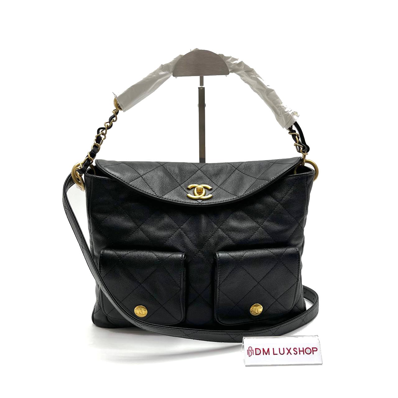 Chanel 25P Black Caviar Supple Twins Hobo GHW (Microchip)