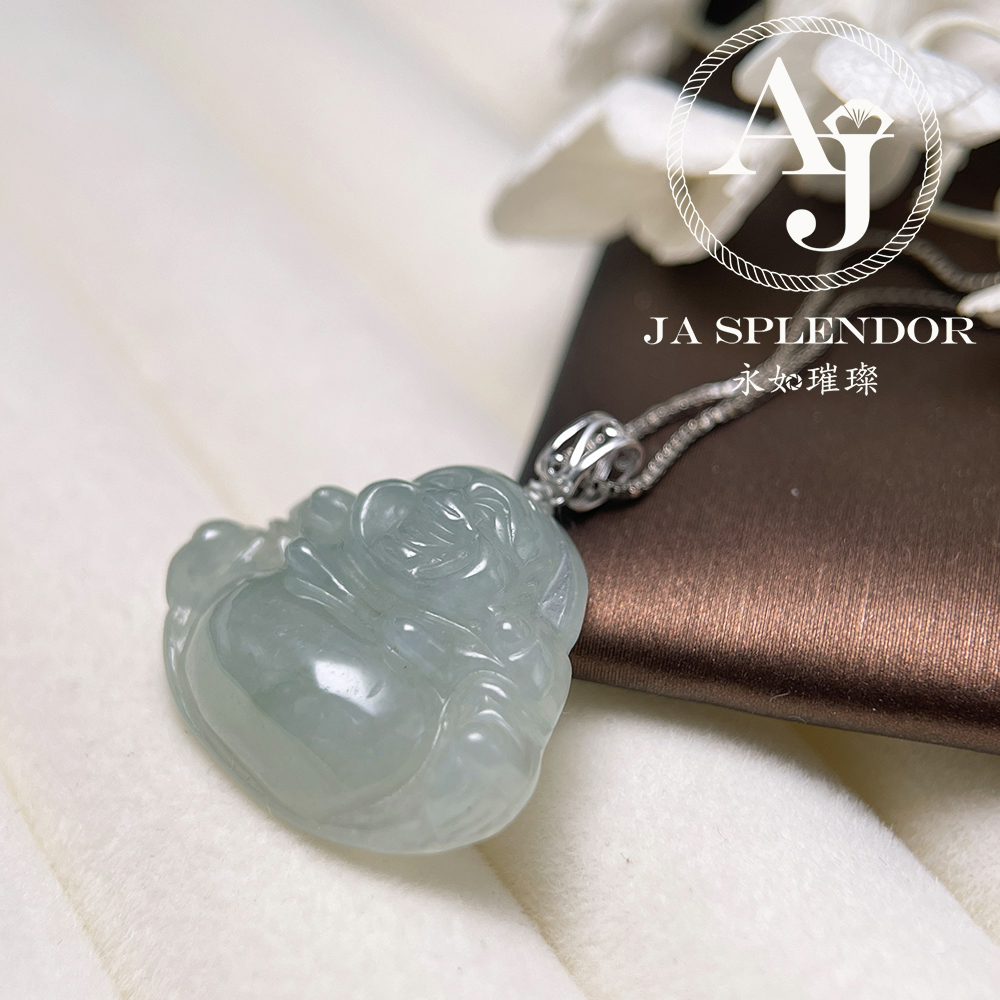 JNK-362 天然翡翠A玉 冰種晴綠笑佛/佛公18K金吊墜(法師加持)