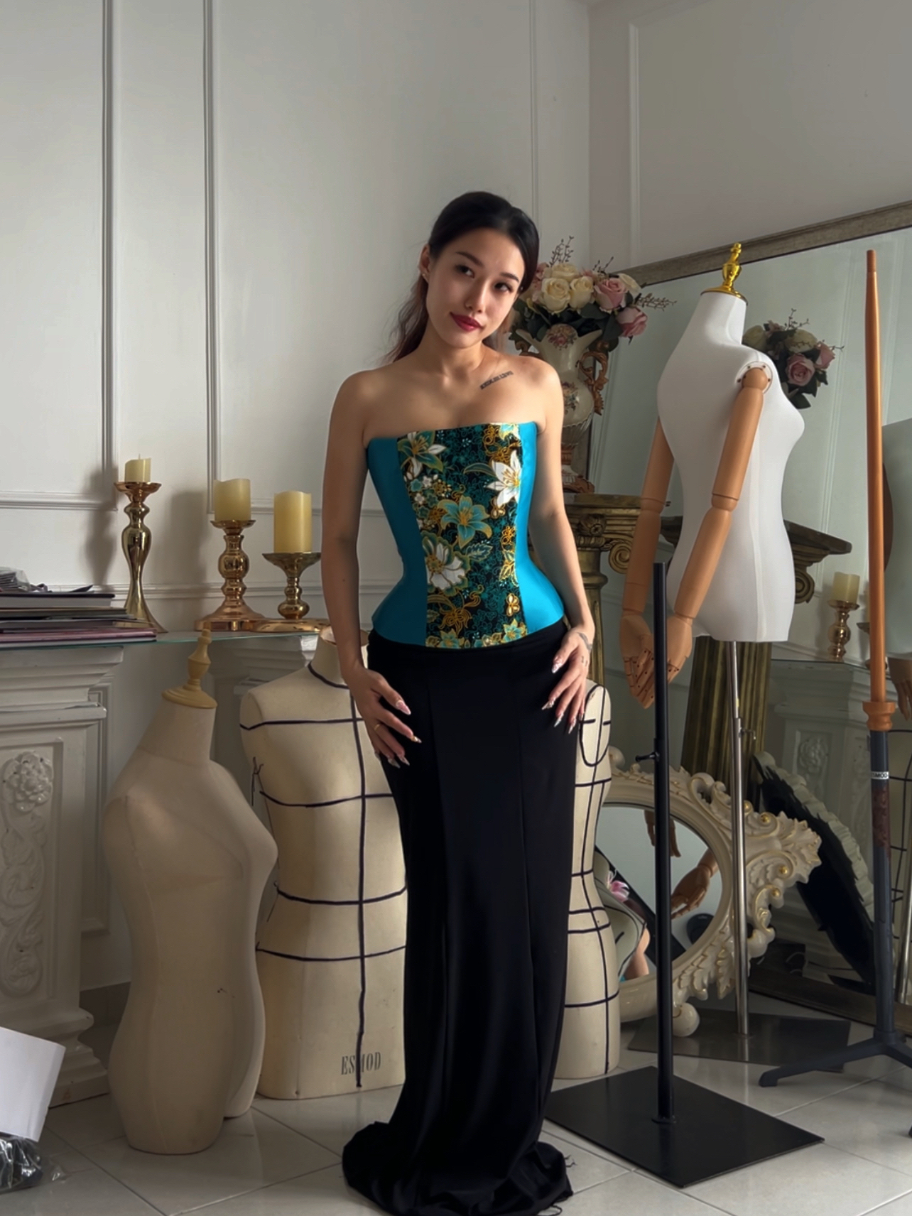 Reversible Longline Corset in Teal Batik - Limited Edition