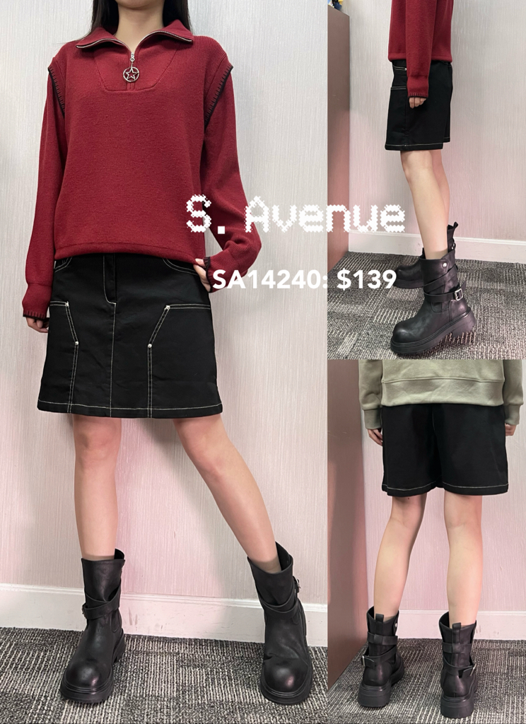 SA14240: 前有鈕拉錬後橡筋腰雙方袋明線短裙褲