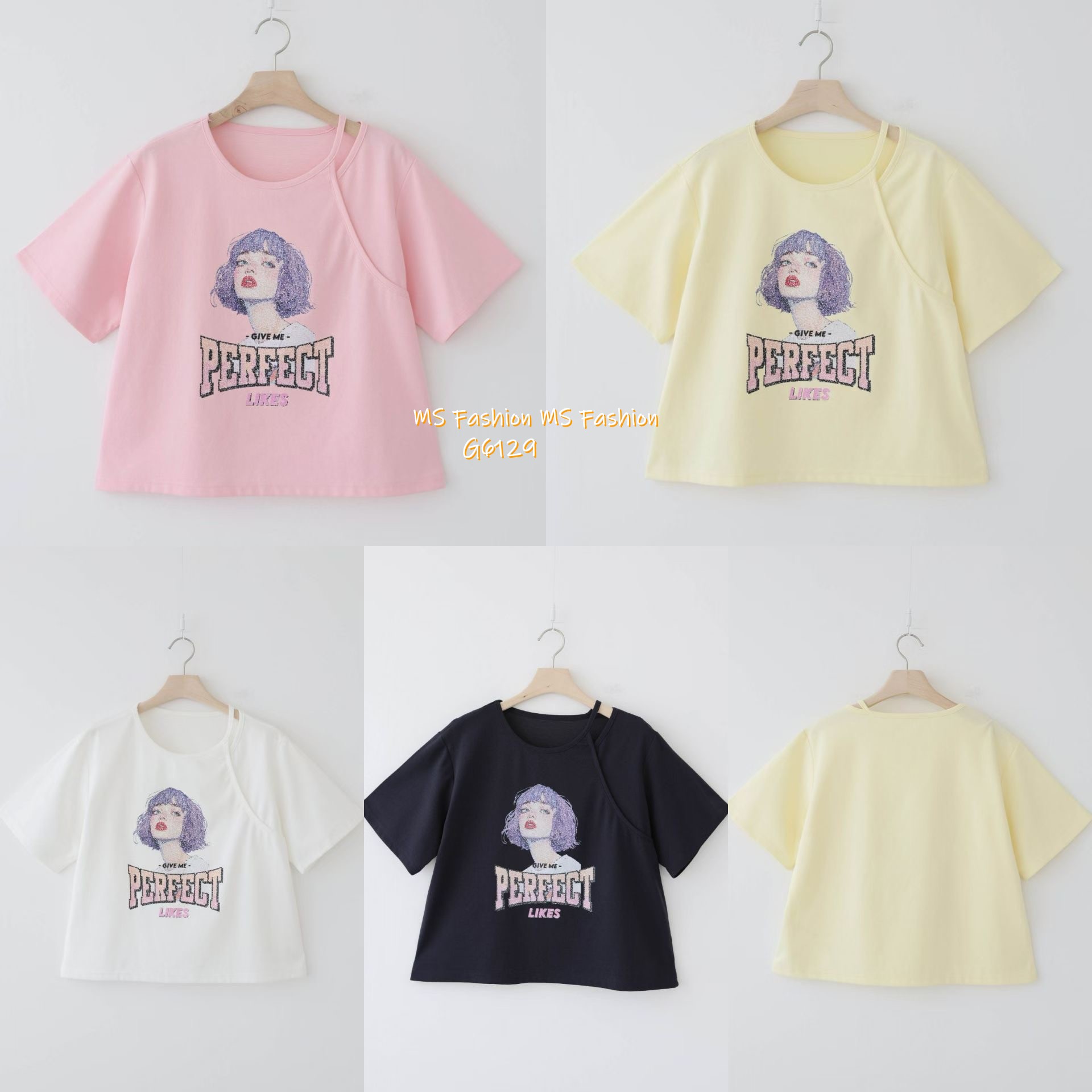 G6129 韓國🇰🇷型格小露肩女仔頭top