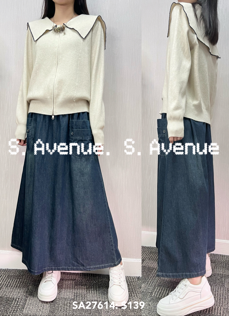 SA27614: 長袖水手領撞色邊前有骨拉鍊top