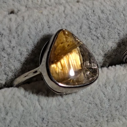 Golden rutilated quartz teardrop ring in adjustable sterling silver (A) - RT1469