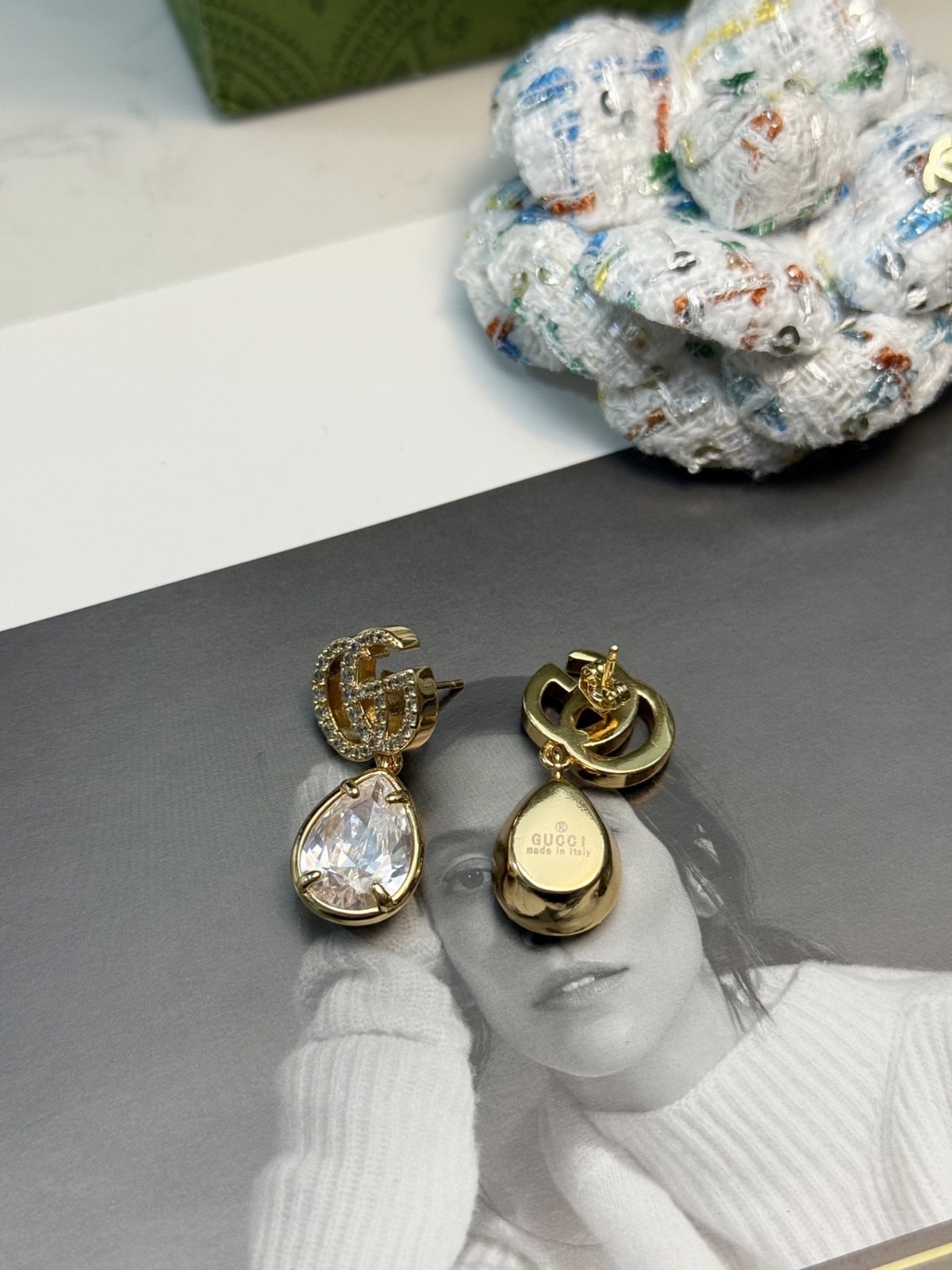 【原單】GUCCI GG Marmont Crystal Drop Earrings 水滴吊墜耳環 - 禮盒裝