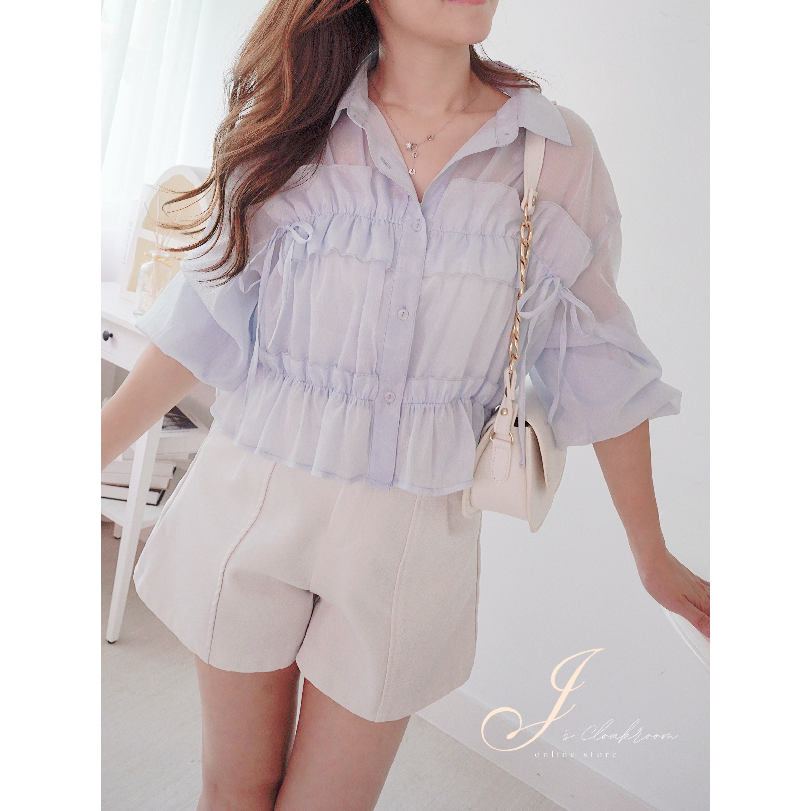 Ruffles雪紡短恤衫(JP)[淺藍色]359937