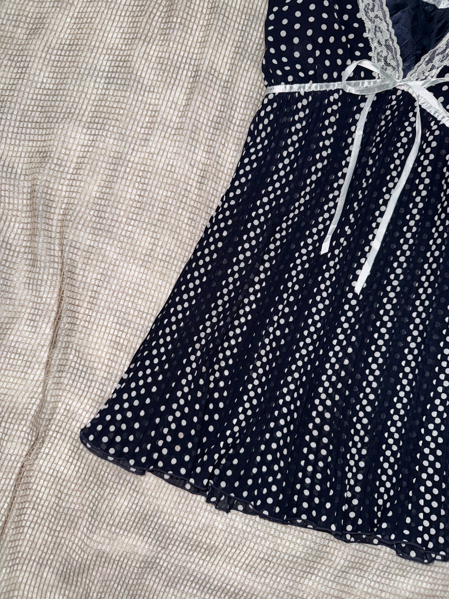Lace-Trimmed Polka Dot Cap Sleeve Blouse