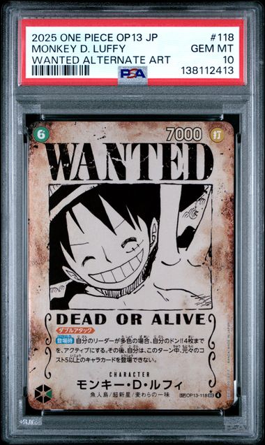 2025 ONE PIECE JAPANESE OP13-CARRYING ON HIS WILL #118 MONKEY D. LUFFY WANTED ALTERNATE ART