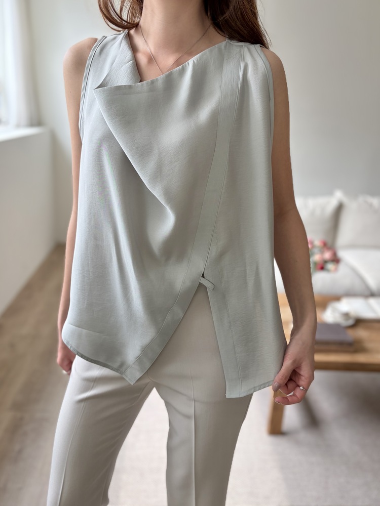 Camille Draped Wrap Blouse (Mint)