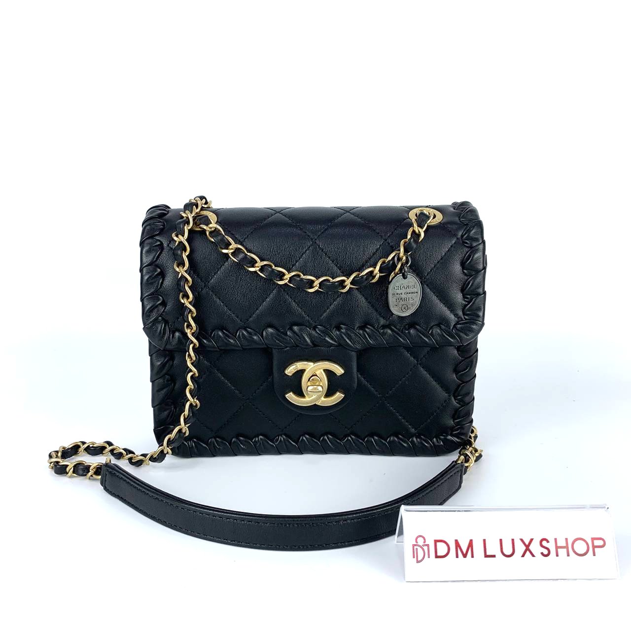 Chanel 22C Braided Edge Mini Flap Bag Black Lambskin GHW (Microchip)