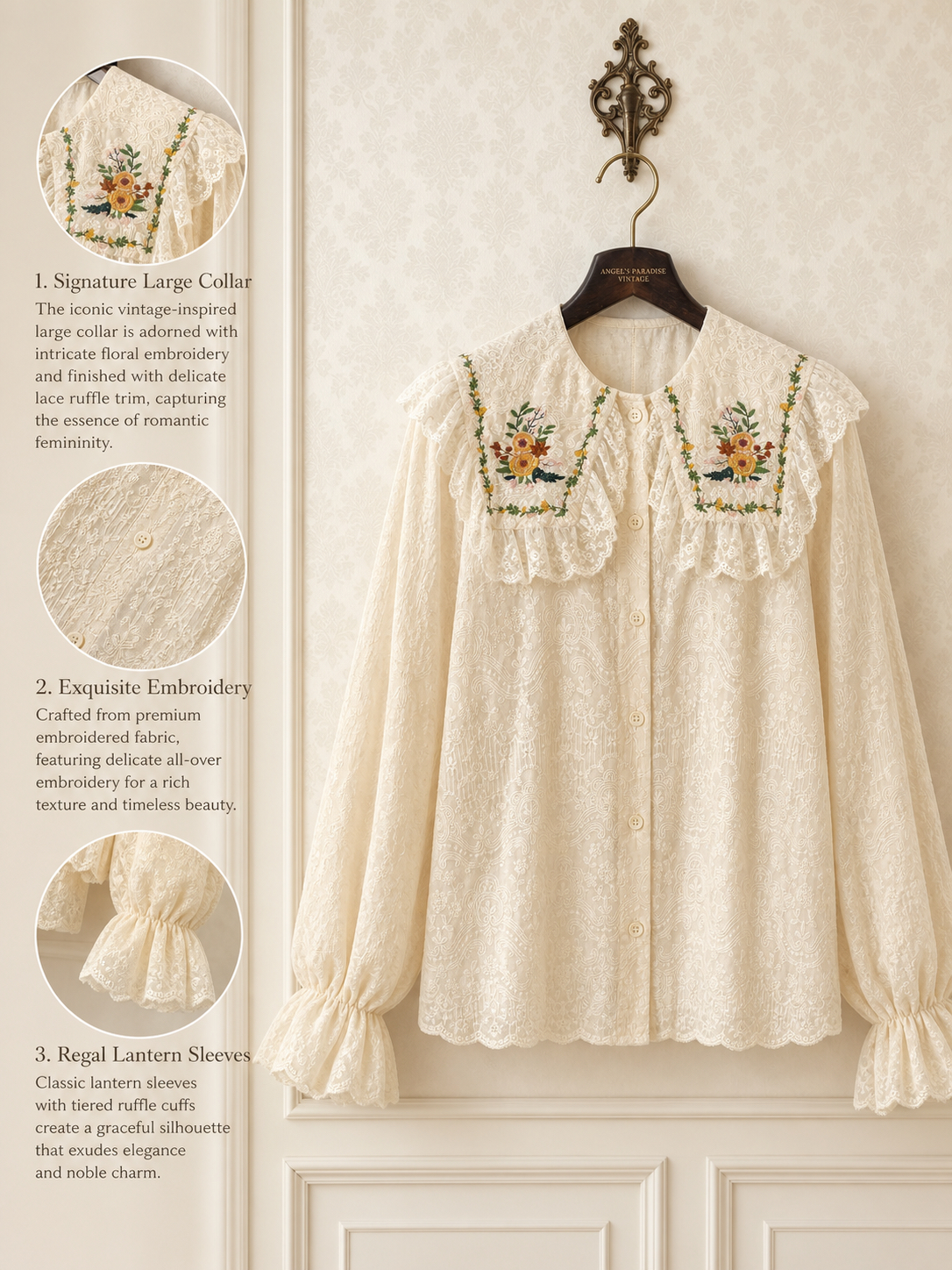 花卉刺繡蕾絲大領子公主襯衫 Vintage Floral Lace Heritage Blouse