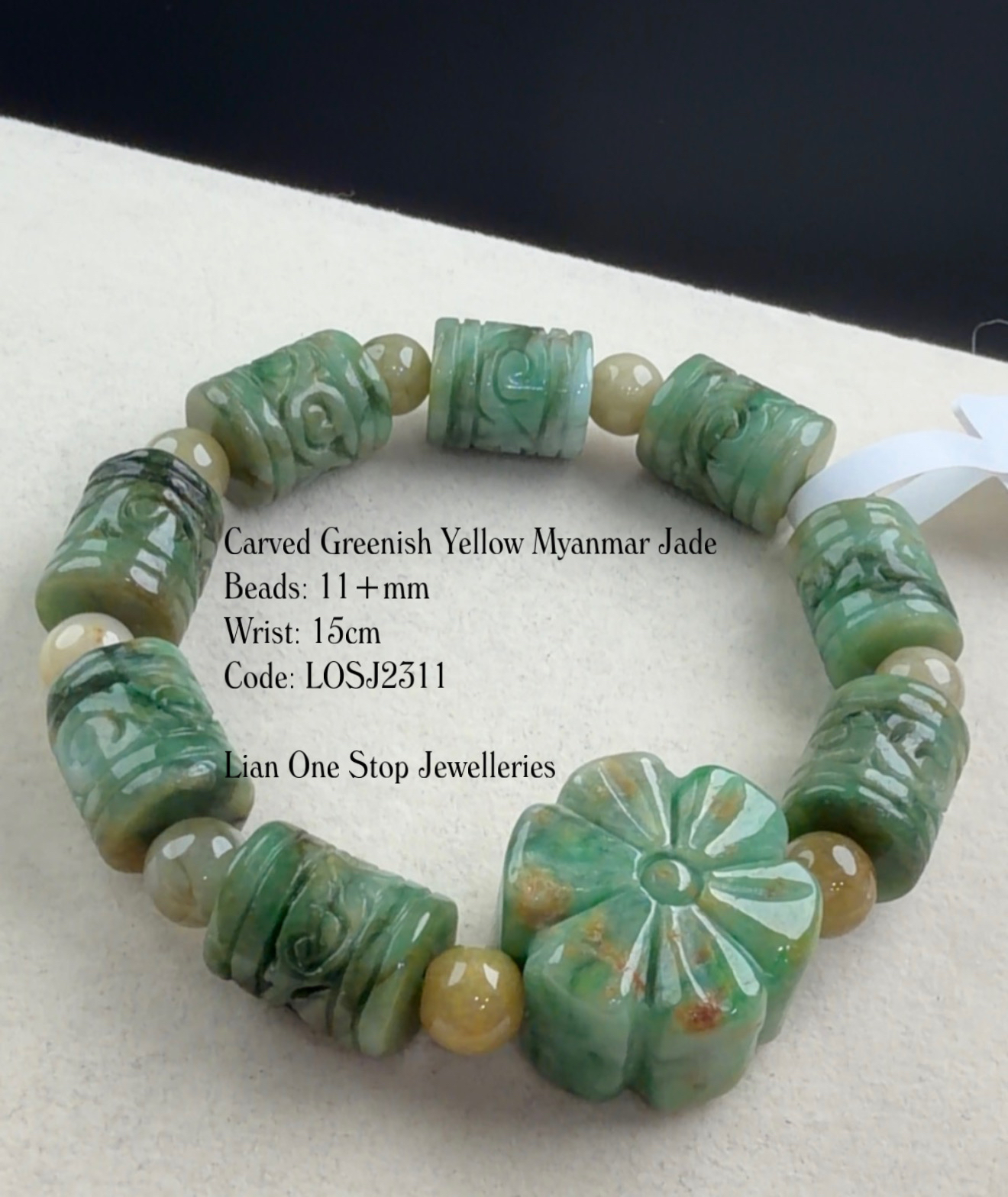 Code: LOSJ2311 Carved Greenish Yellow Myanmar Jade 