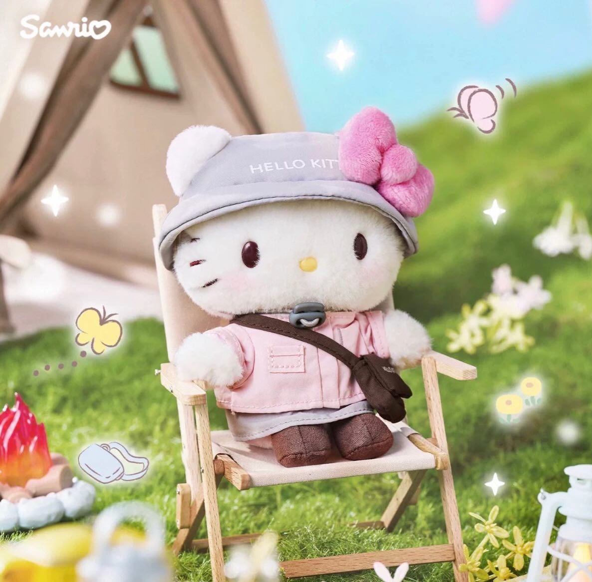  上海限定 Sanrio 春日露營系列新款公仔掛飾/長腿盒裝Kitty / Kitty涼感漁夫帽