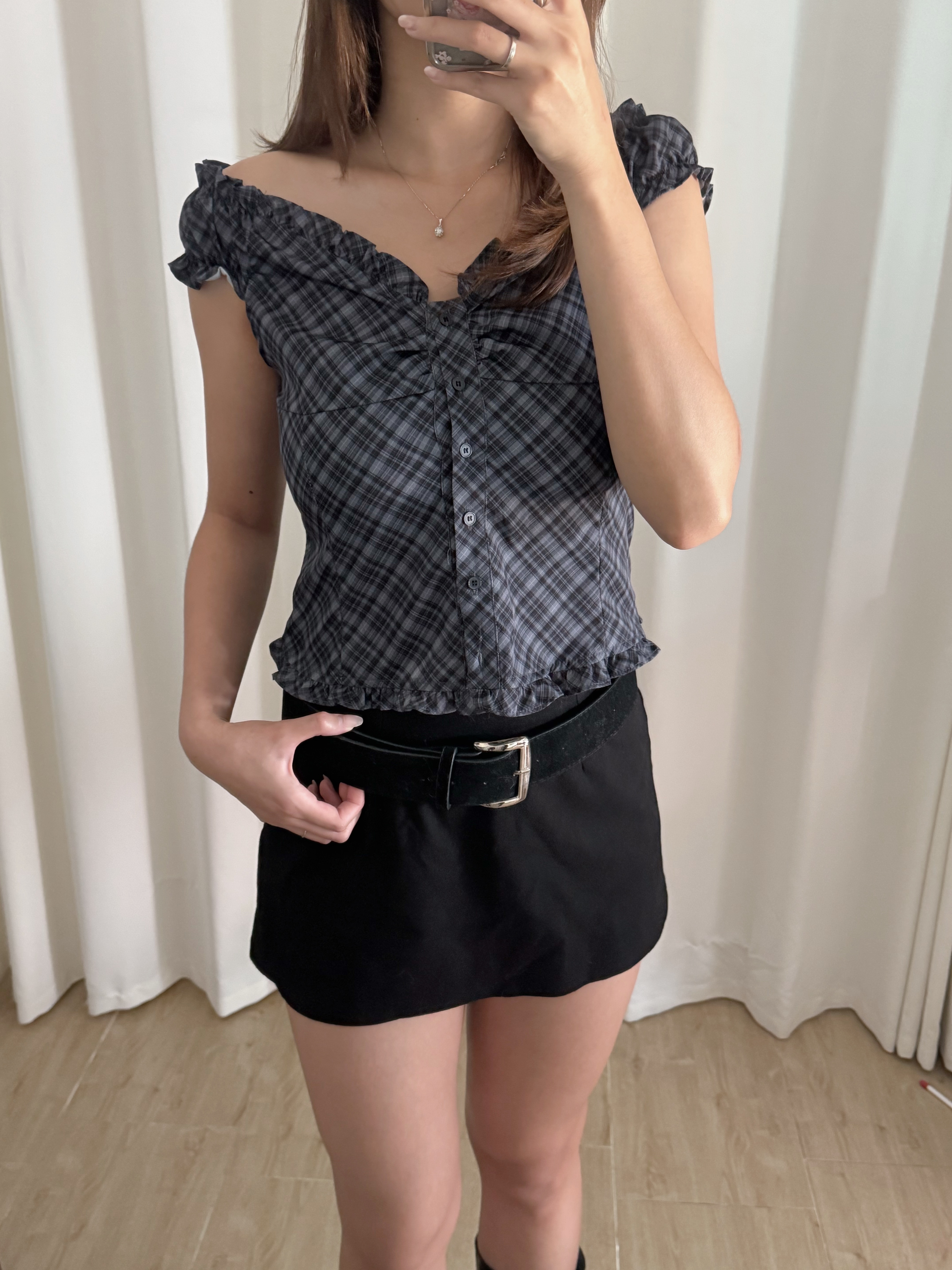 2-ways復古菱格短袖上衣(兩色入)