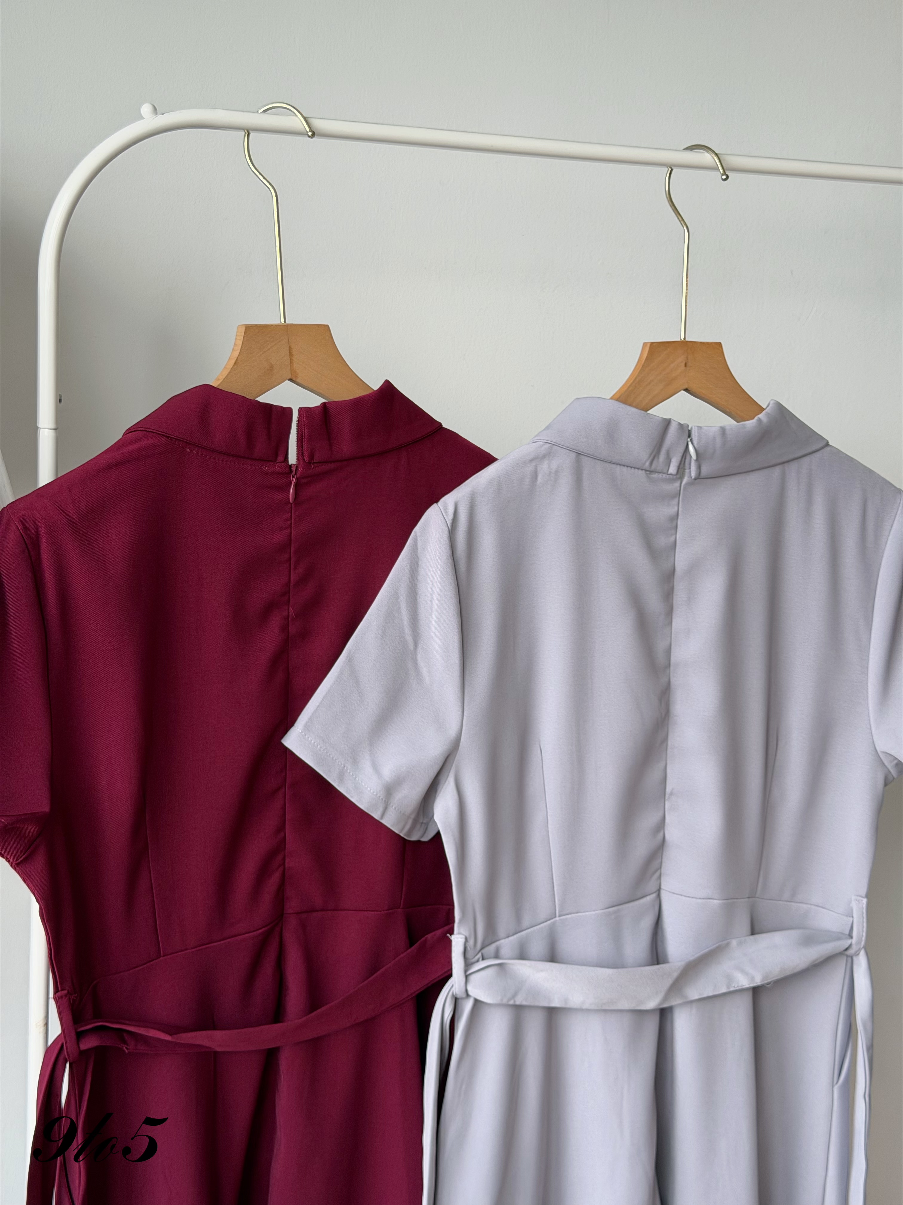 D2385 Collared Pleated Midi Dress - 3 Colors 