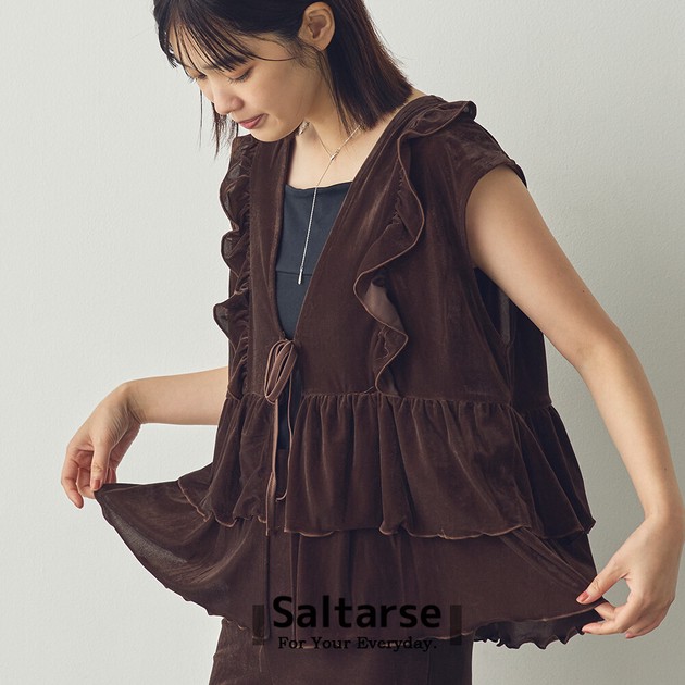 Saltarse 絲絨荷葉邊綁帶背心