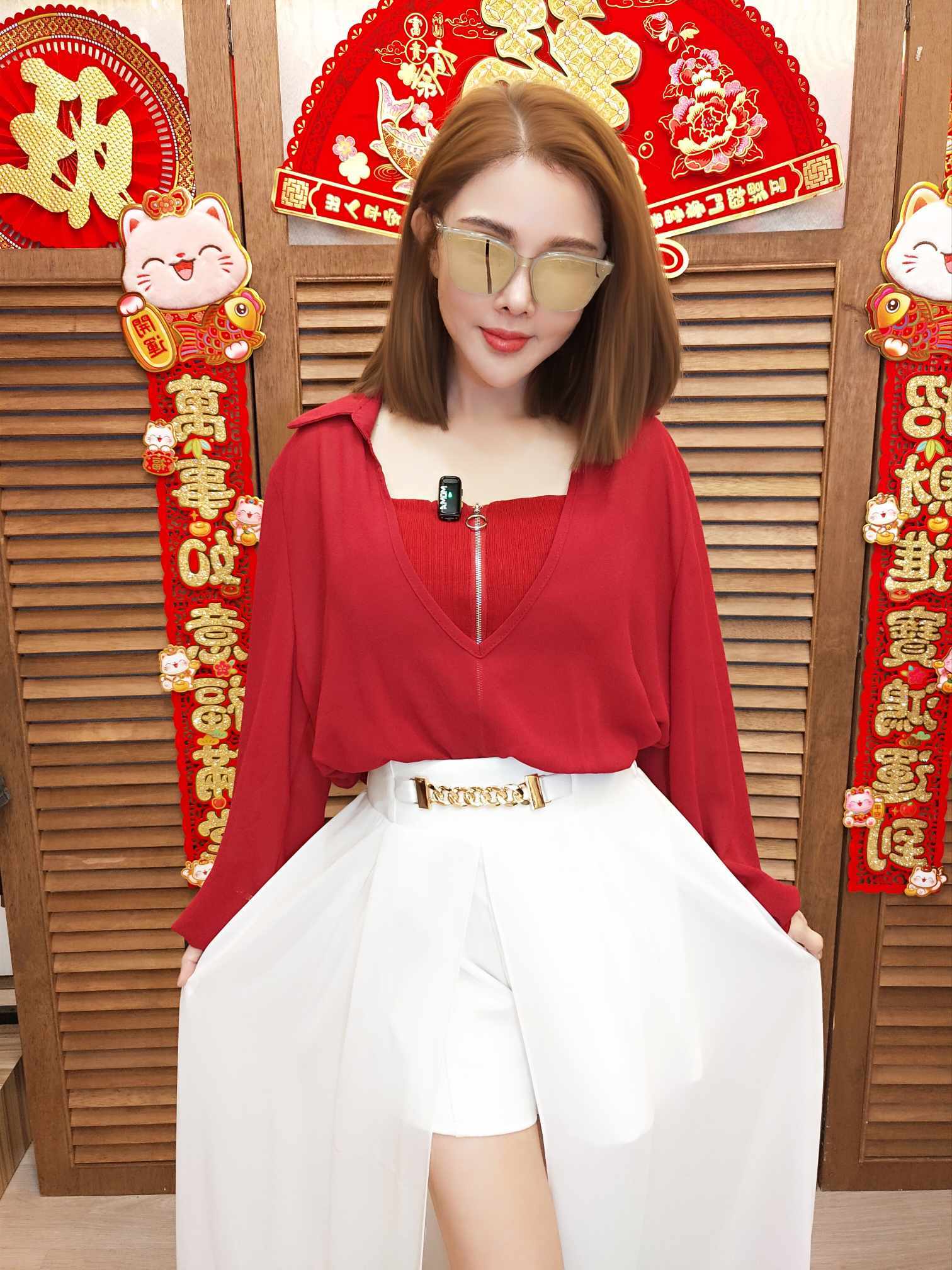 TW#2801 长袖薄纱假两件拉链背心上衣