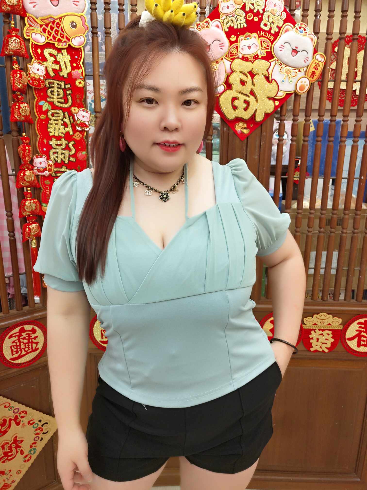 OTE05 TW#5717 胸绑带小白褶设计上衣